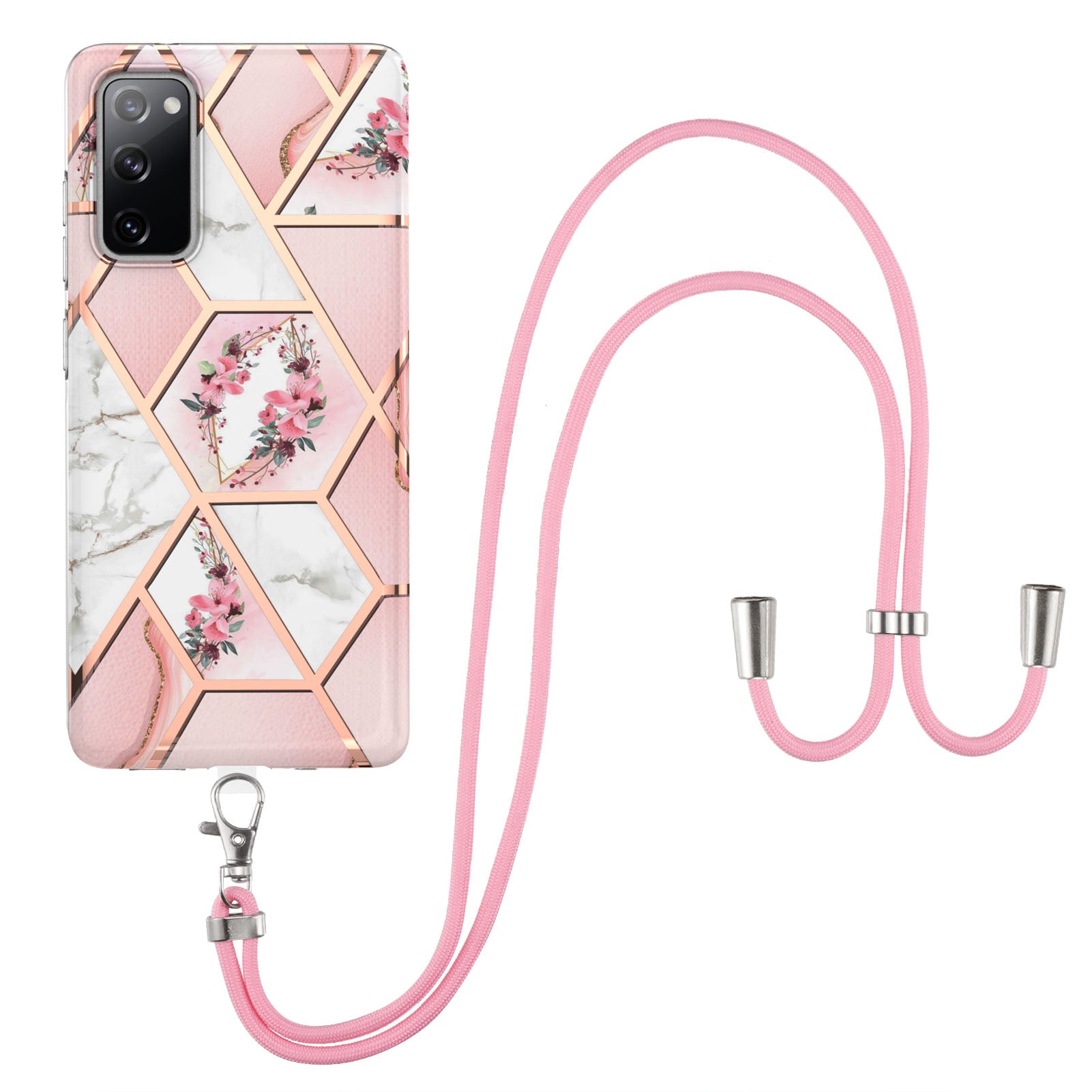 Drop-Resistant IMD IML Workmanship Marble Flower Pattern Soft TPU Phone Case for Samsung Galaxy S20 FE 2022/S20 FE 4G/S20 FE 5G/S20 Lite - Pink Flowers