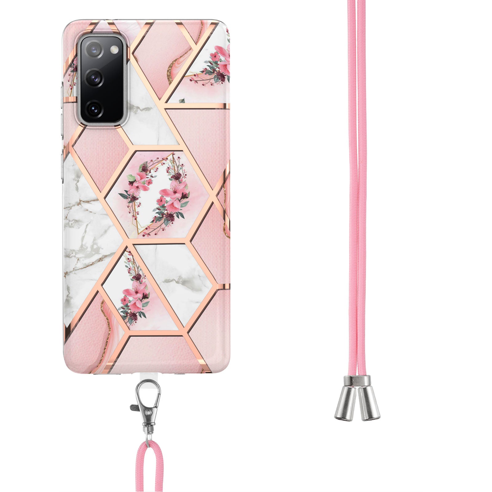 Drop-Resistant IMD IML Workmanship Marble Flower Pattern Soft TPU Phone Case for Samsung Galaxy S20 FE 2022/S20 FE 4G/S20 FE 5G/S20 Lite - Pink Flowers