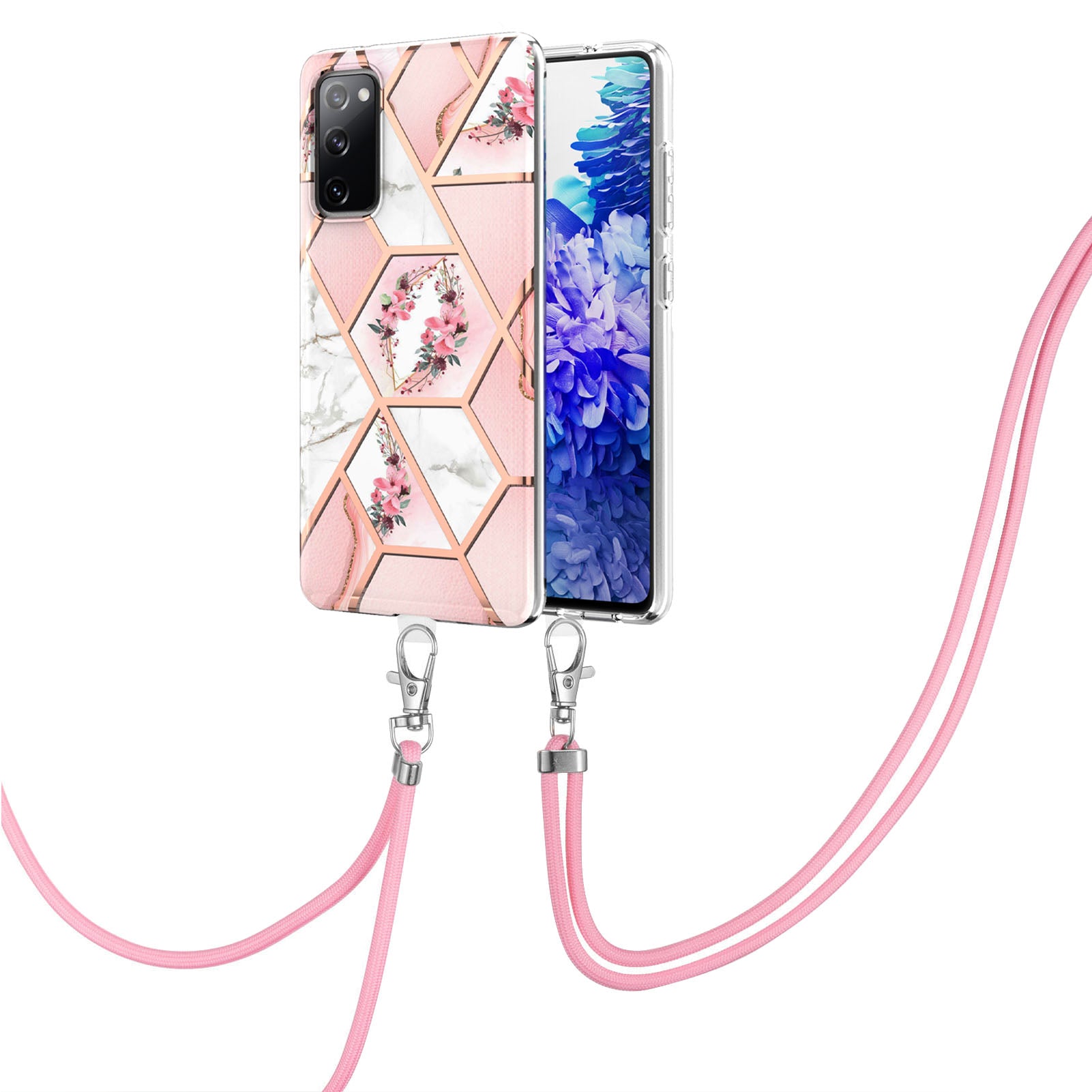 Drop-Resistant IMD IML Workmanship Marble Flower Pattern Soft TPU Phone Case for Samsung Galaxy S20 FE 2022/S20 FE 4G/S20 FE 5G/S20 Lite - Pink Flowers