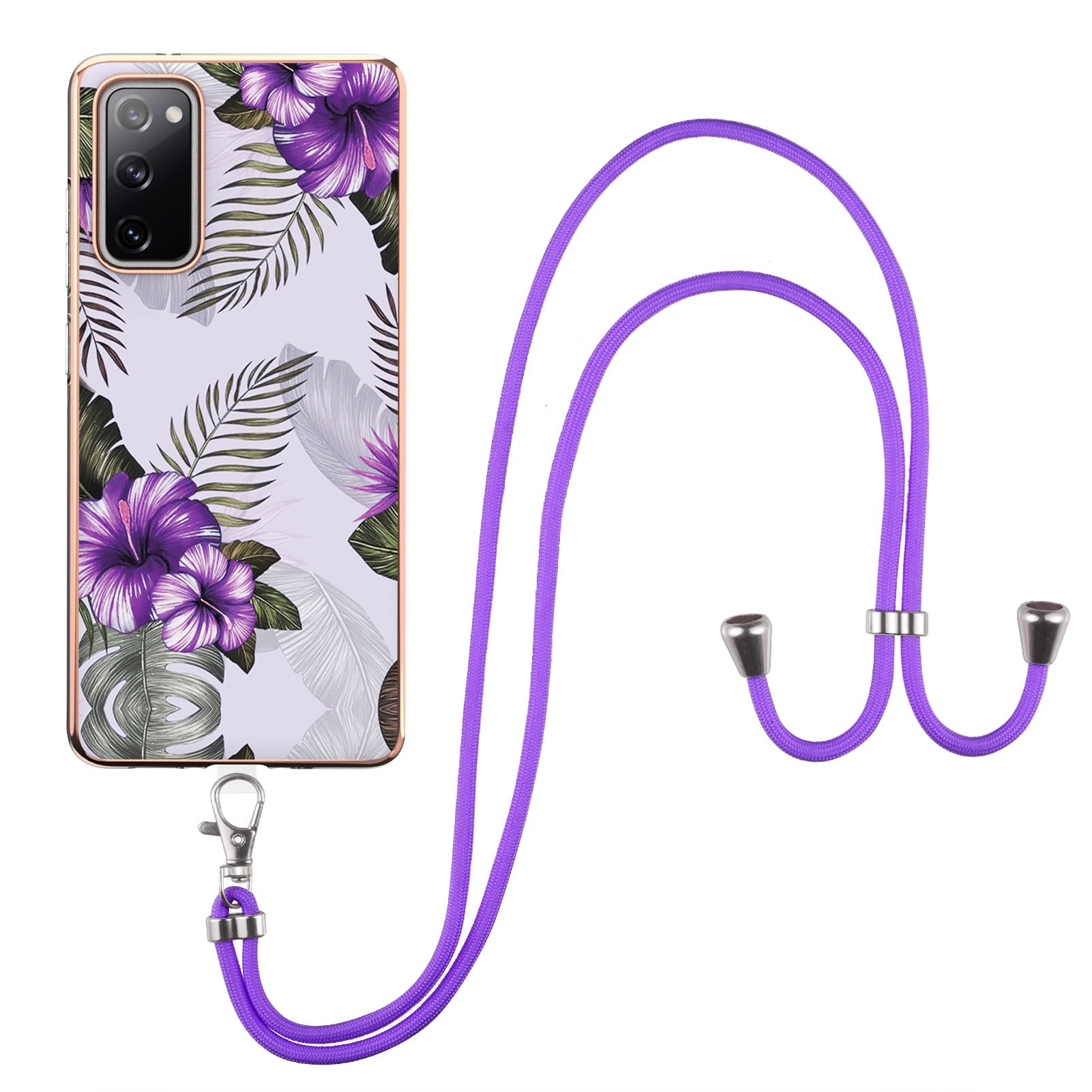 Drop-Resistant IMD IML Workmanship Marble Flower Pattern Soft TPU Phone Case for Samsung Galaxy S20 FE 2022/S20 FE 4G/S20 FE 5G/S20 Lite - Purple Flowers