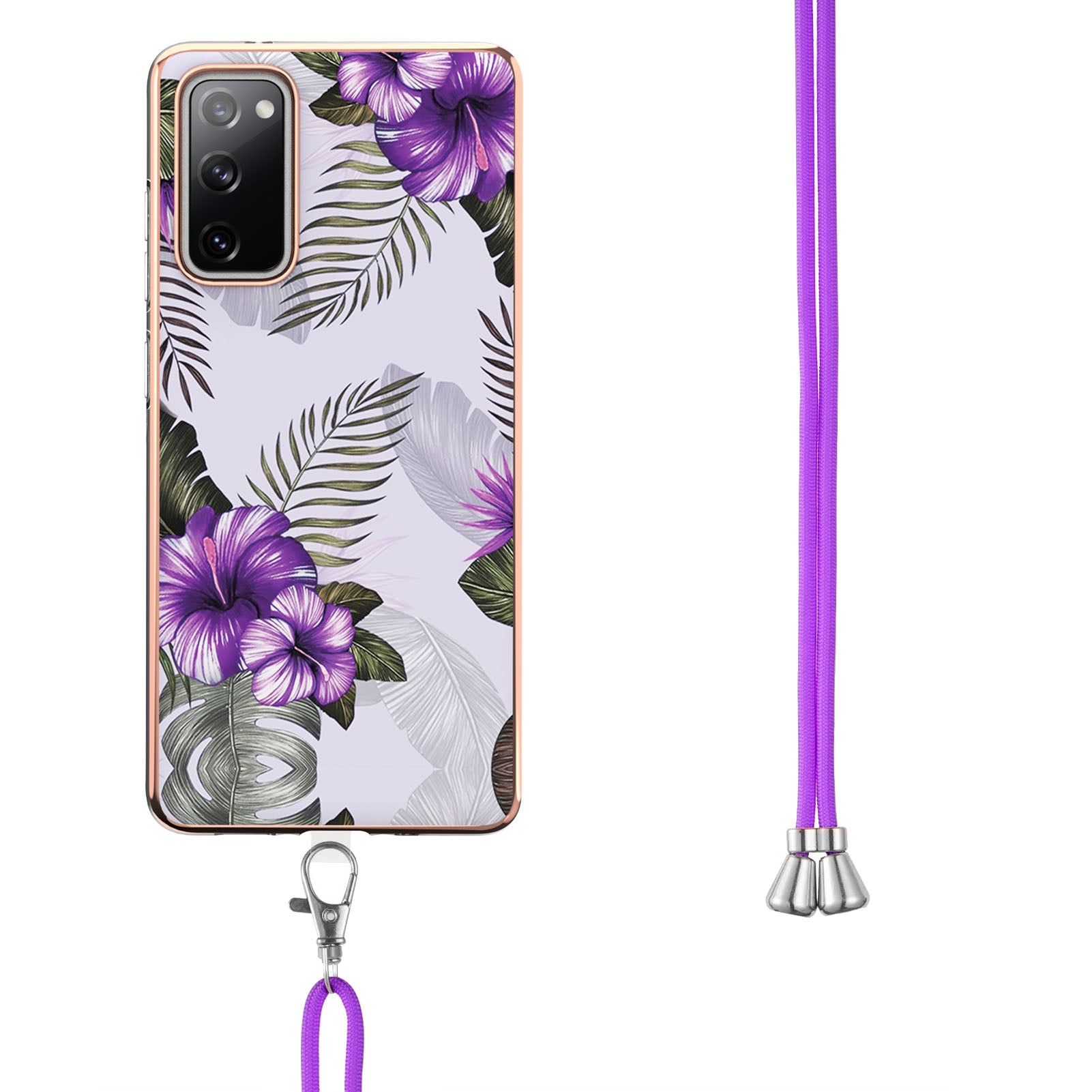 Drop-Resistant IMD IML Workmanship Marble Flower Pattern Soft TPU Phone Case for Samsung Galaxy S20 FE 2022/S20 FE 4G/S20 FE 5G/S20 Lite - Purple Flowers