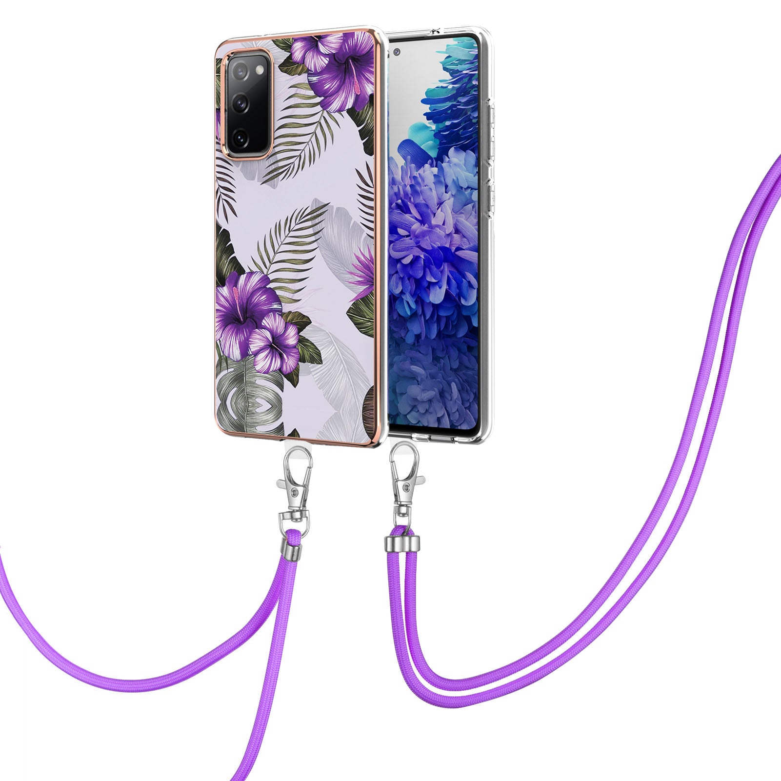 Drop-Resistant IMD IML Workmanship Marble Flower Pattern Soft TPU Phone Case for Samsung Galaxy S20 FE 2022/S20 FE 4G/S20 FE 5G/S20 Lite - Purple Flowers