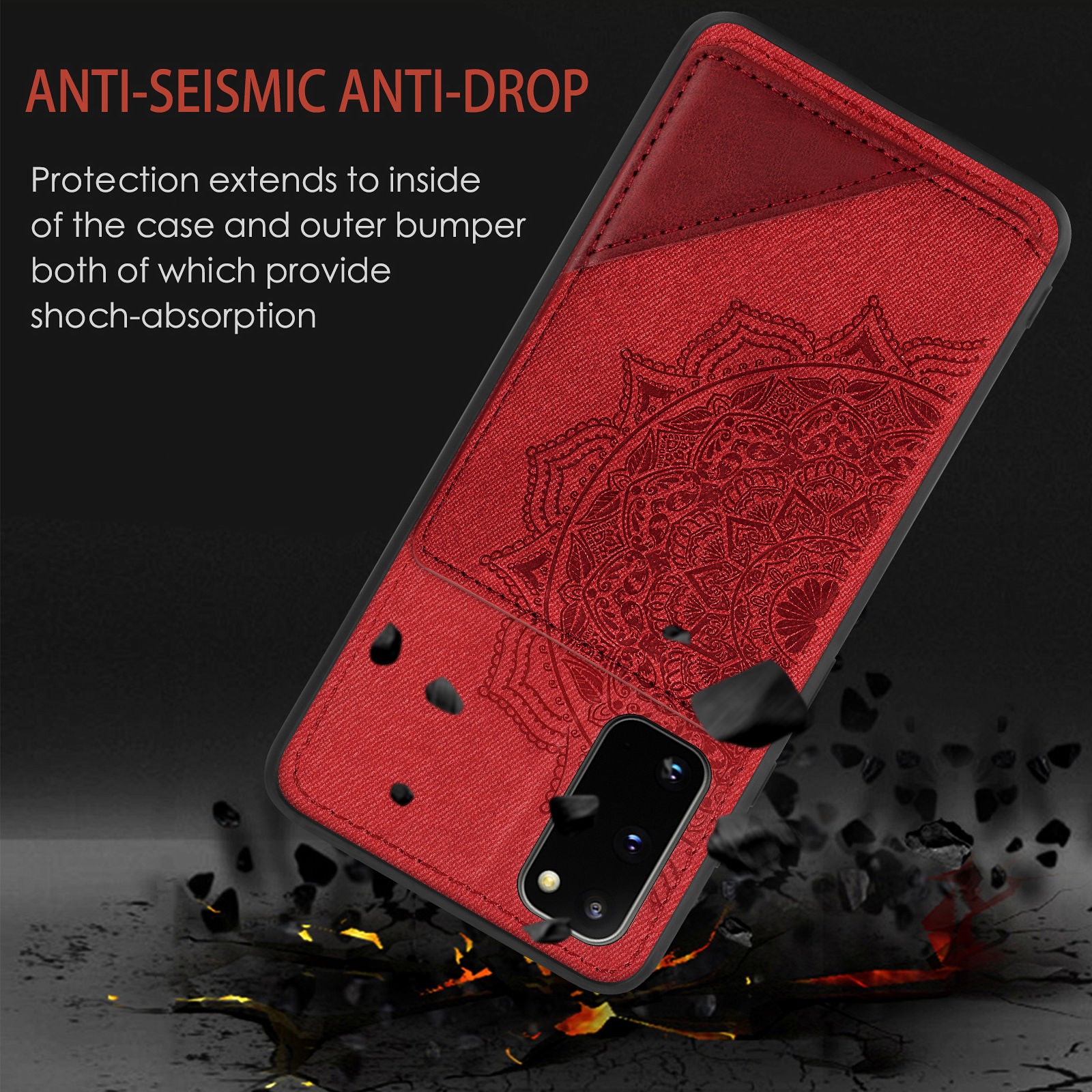 Magnetic Auto-absorbed Kickstand Leather Coated Phone Case Cover with Imprinted Mandala Flower for Samsung Galaxy S20 4G/S20 5G - Red