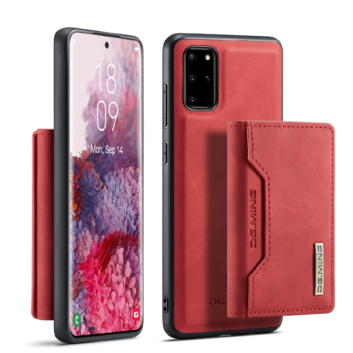 DG.MING M2 Series Anti-drop Magnetic Wallet Design with Kickstand  Leather Coated Hybrid Case for Samsung Galaxy S20 Plus - Red