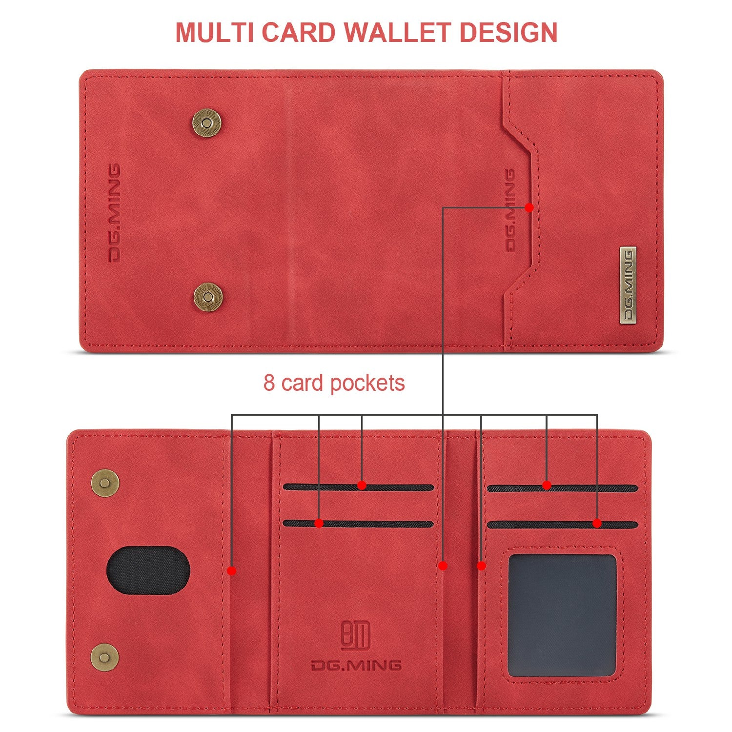 DG.MING M2 Series Anti-drop Magnetic Wallet Design with Kickstand  Leather Coated Hybrid Case for Samsung Galaxy S20 Plus - Red