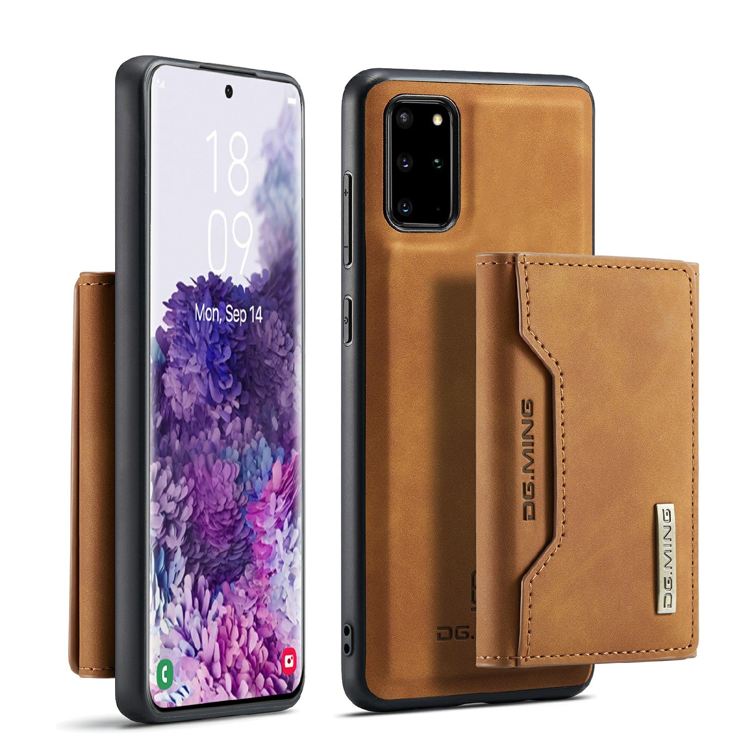 DG.MING M2 Series Anti-drop Magnetic Wallet Design with Kickstand  Leather Coated Hybrid Case for Samsung Galaxy S20 Plus - Brown