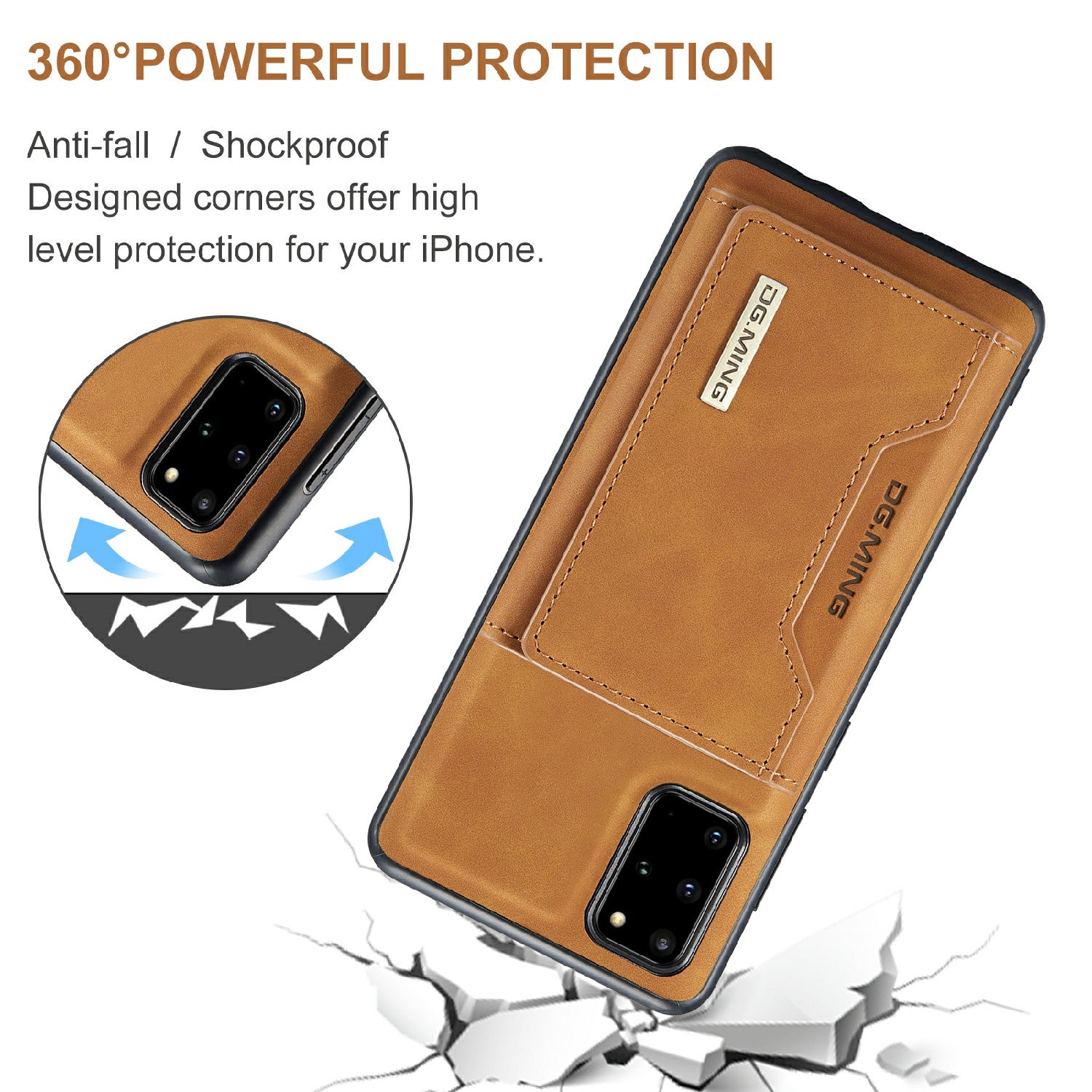 DG.MING M2 Series Anti-drop Magnetic Wallet Design with Kickstand  Leather Coated Hybrid Case for Samsung Galaxy S20 Plus - Brown