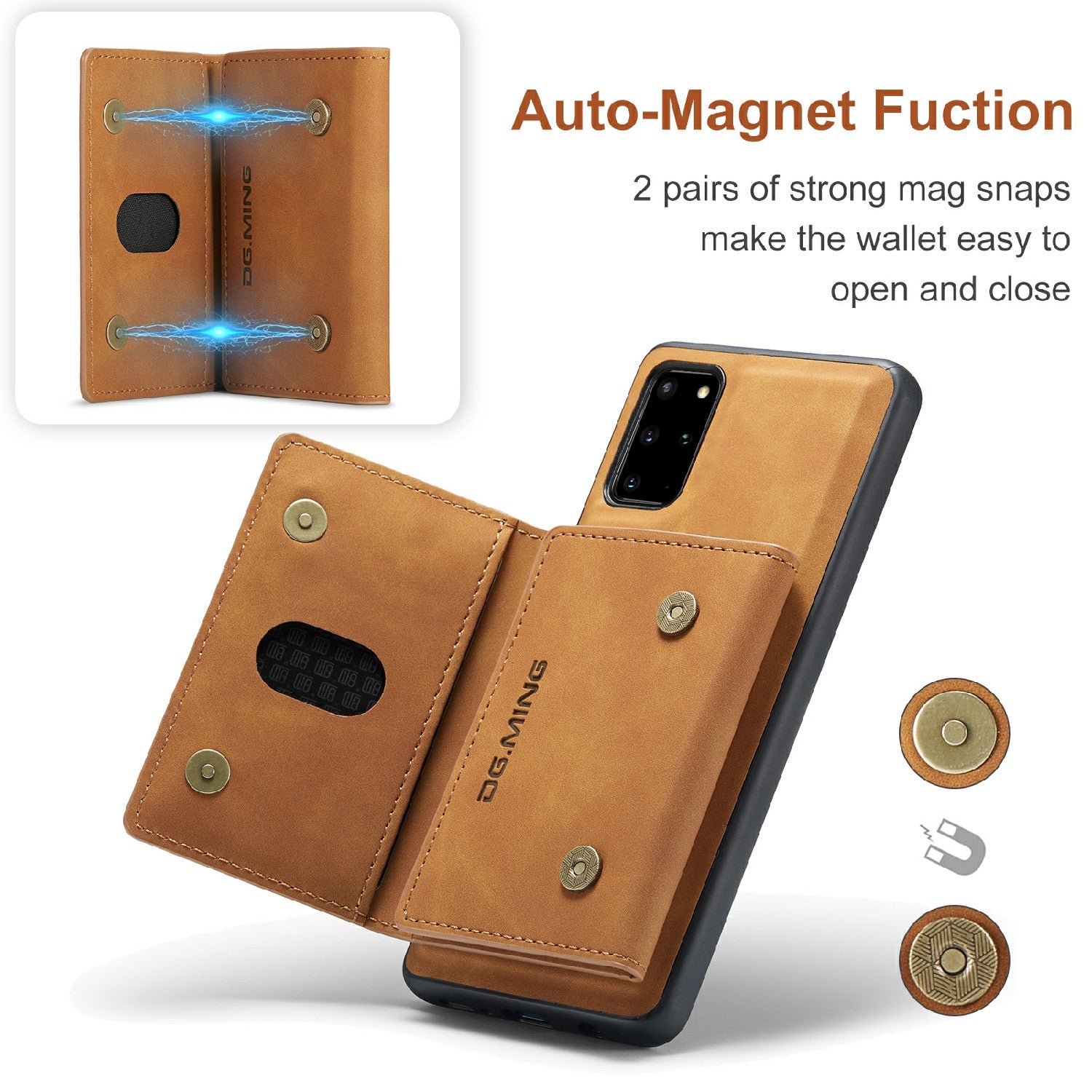 DG.MING M2 Series Anti-drop Magnetic Wallet Design with Kickstand  Leather Coated Hybrid Case for Samsung Galaxy S20 Plus - Brown