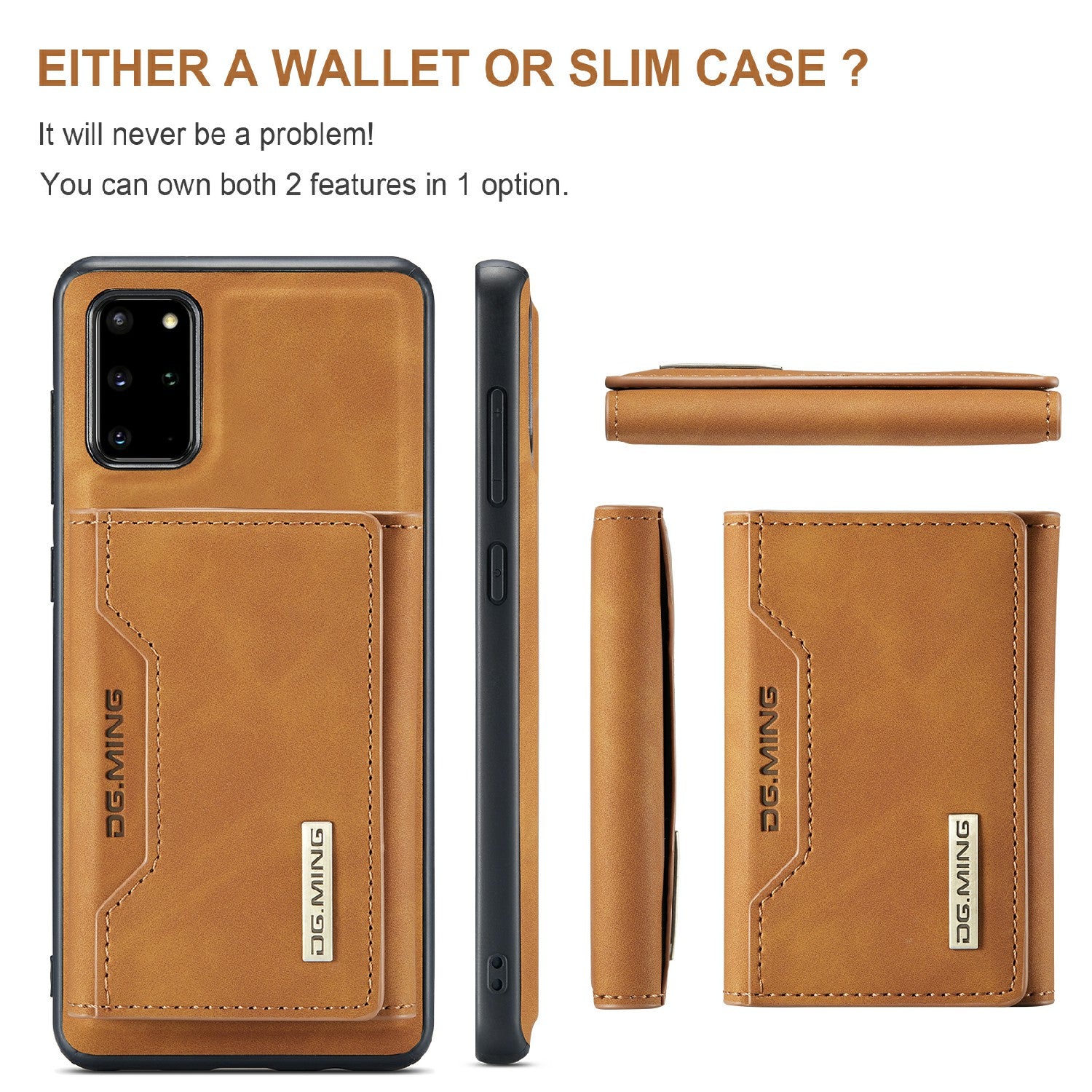 DG.MING M2 Series Anti-drop Magnetic Wallet Design with Kickstand  Leather Coated Hybrid Case for Samsung Galaxy S20 Plus - Brown