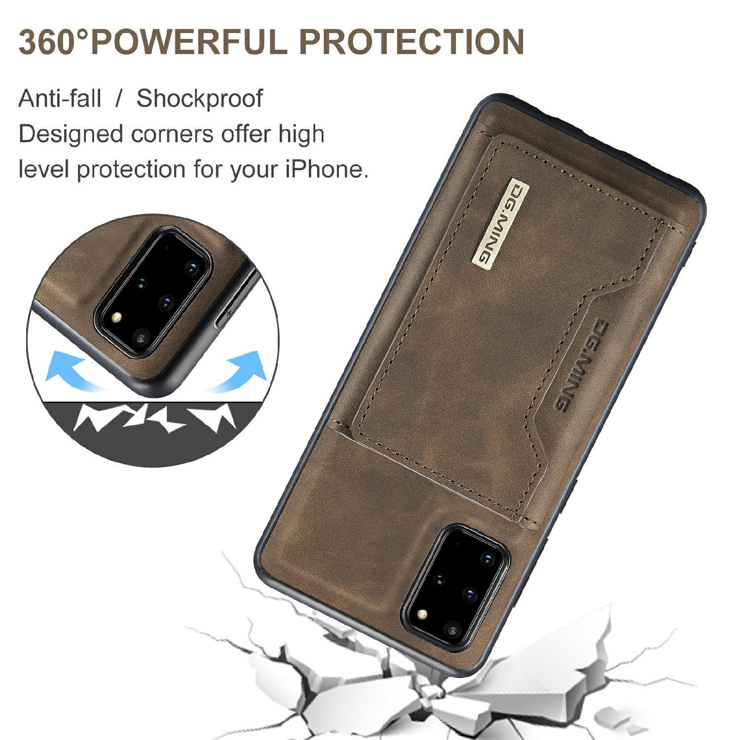 DG.MING M2 Series Anti-drop Magnetic Wallet Design with Kickstand  Leather Coated Hybrid Case for Samsung Galaxy S20 Plus - Coffee