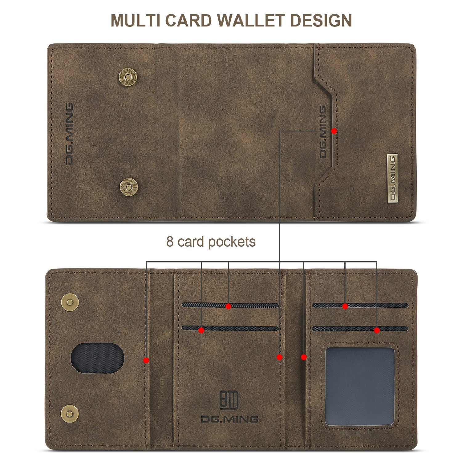 DG.MING M2 Series Anti-drop Magnetic Wallet Design with Kickstand  Leather Coated Hybrid Case for Samsung Galaxy S20 Plus - Coffee