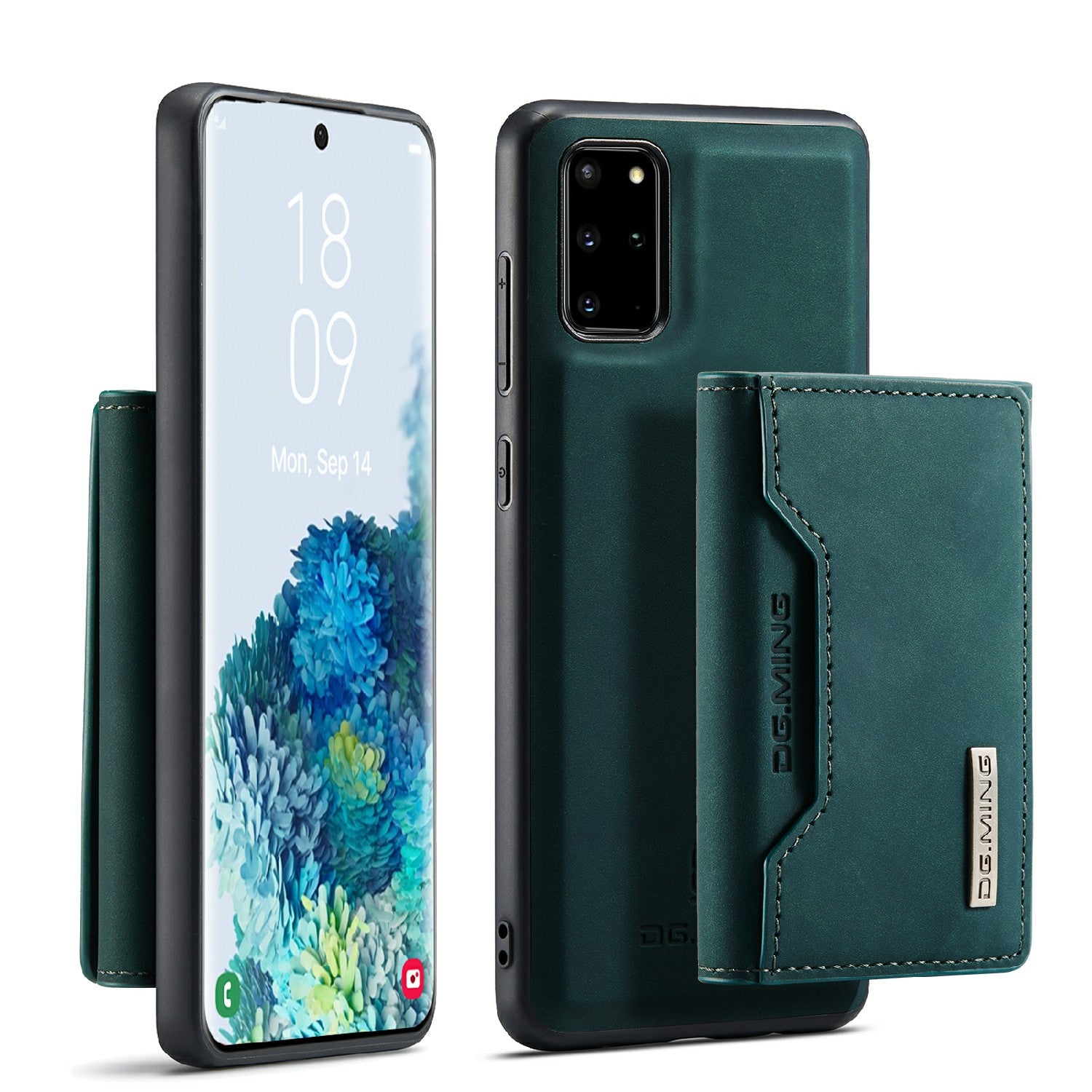 DG.MING M2 Series Anti-drop Magnetic Wallet Design with Kickstand  Leather Coated Hybrid Case for Samsung Galaxy S20 Plus - Green