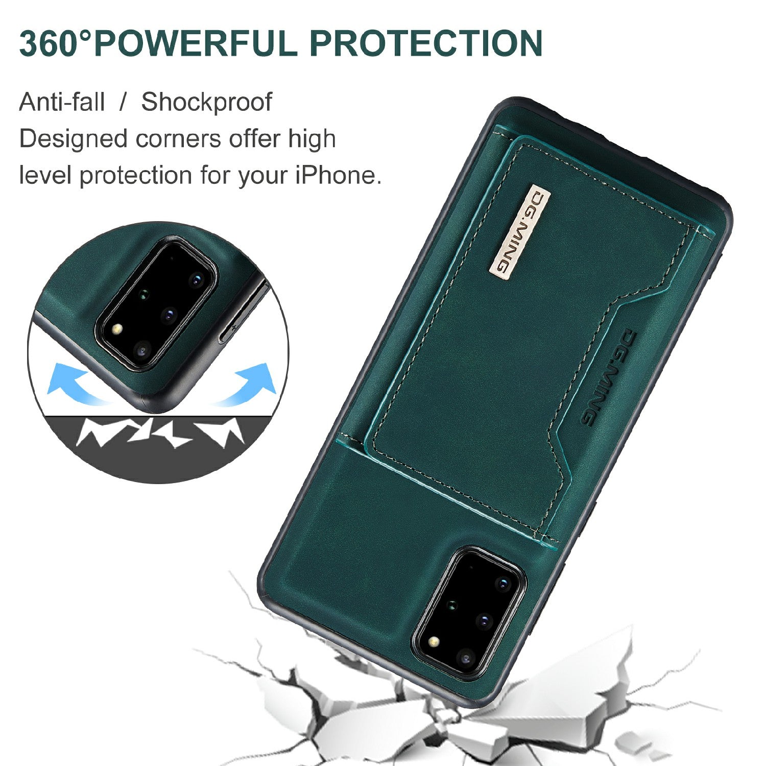 DG.MING M2 Series Anti-drop Magnetic Wallet Design with Kickstand  Leather Coated Hybrid Case for Samsung Galaxy S20 Plus - Green