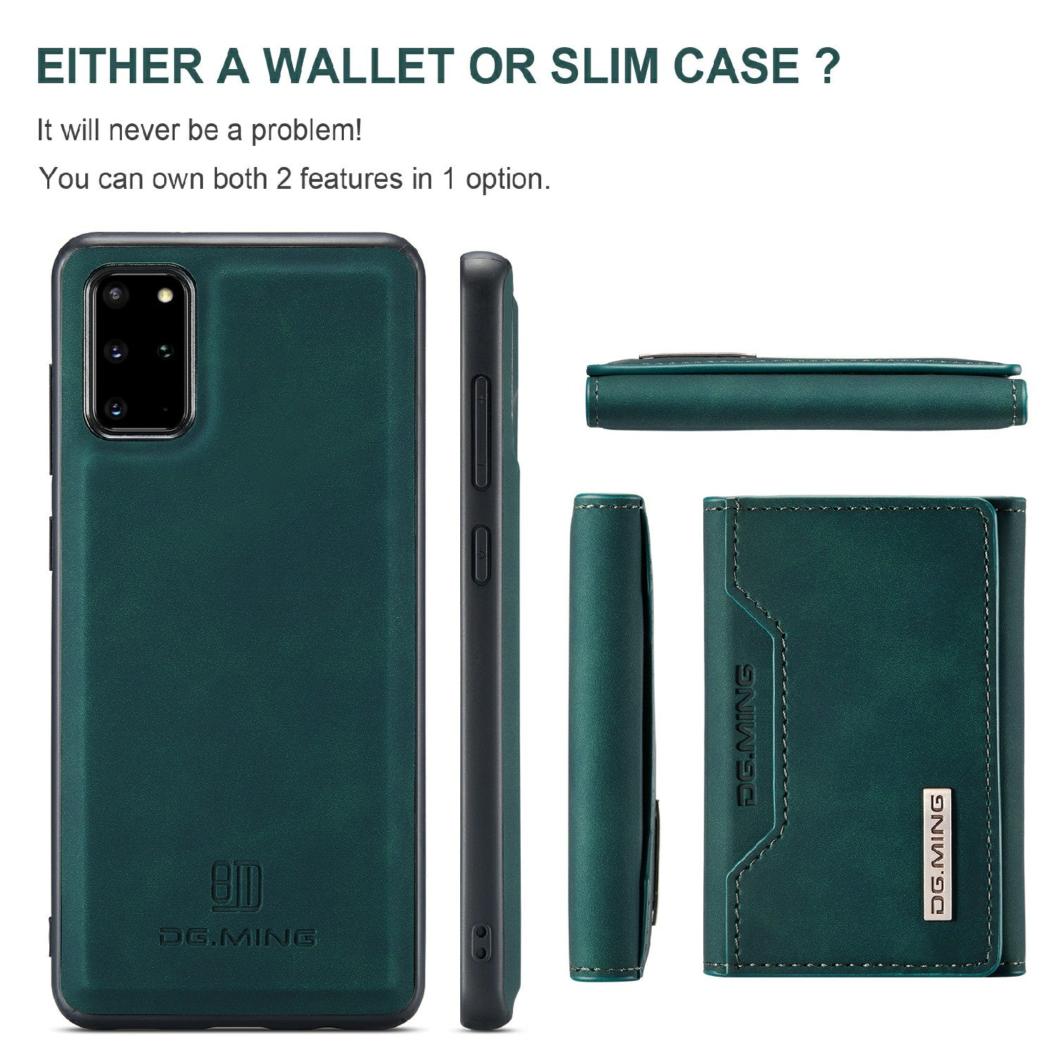 DG.MING M2 Series Anti-drop Magnetic Wallet Design with Kickstand  Leather Coated Hybrid Case for Samsung Galaxy S20 Plus - Green