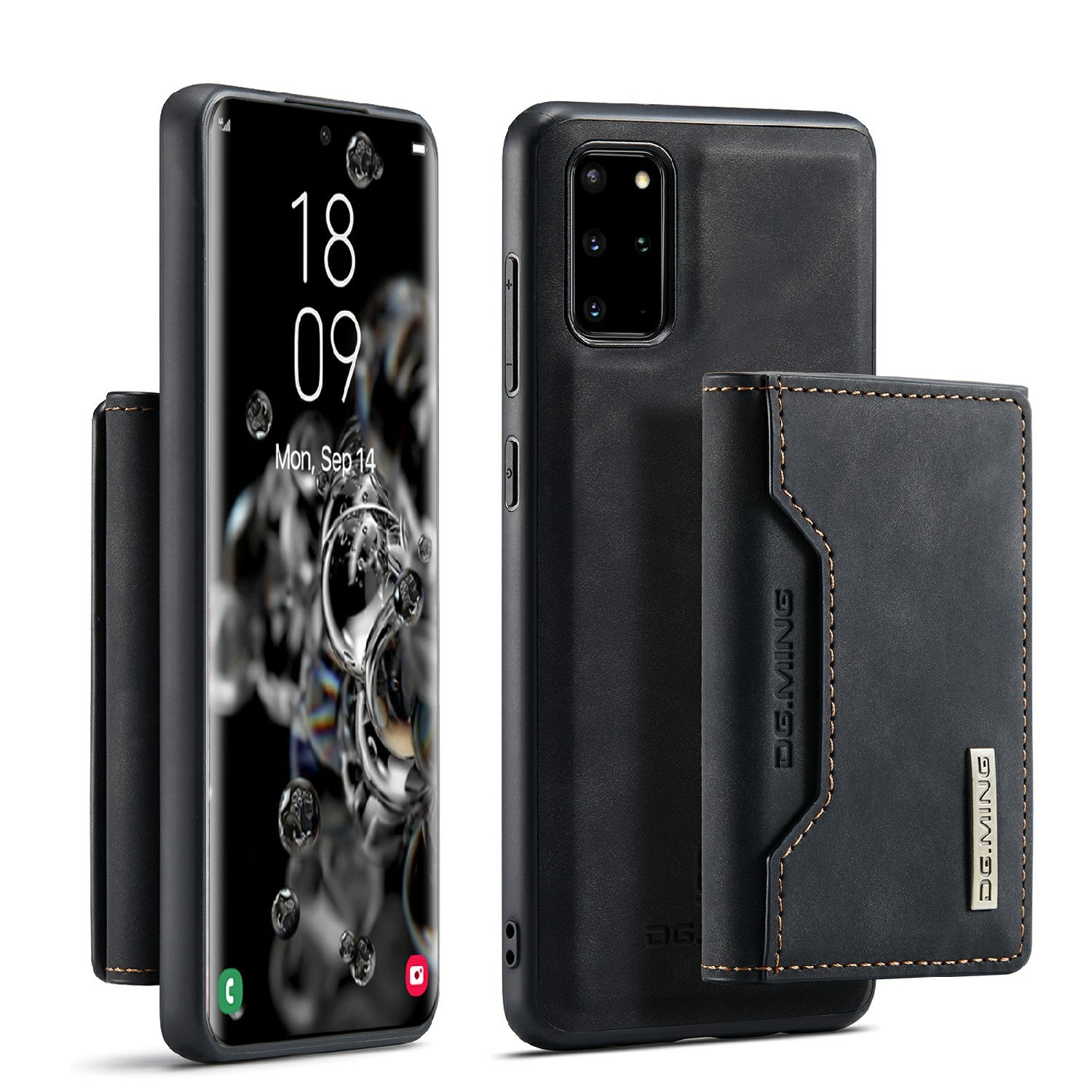 DG.MING M2 Series Anti-drop Magnetic Wallet Design with Kickstand  Leather Coated Hybrid Case for Samsung Galaxy S20 Plus - Black