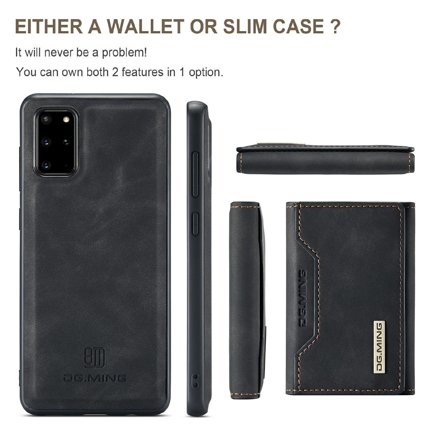 DG.MING M2 Series Anti-drop Magnetic Wallet Design with Kickstand  Leather Coated Hybrid Case for Samsung Galaxy S20 Plus - Black