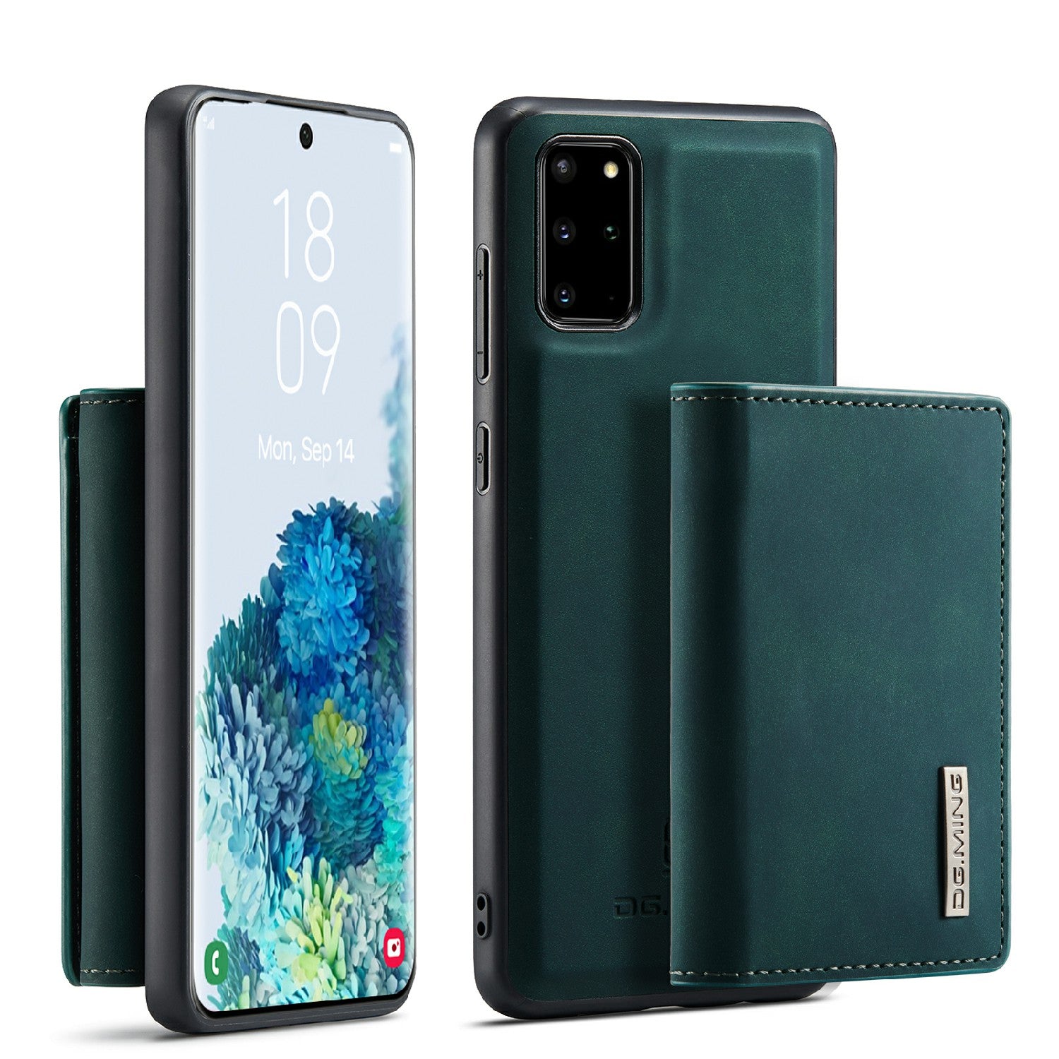 DG.MING M1 Series Magnetic Wallet Design Leather Coated Hybrid Phone Shell with Kickstand for Samsung Galaxy S20 Plus - Green