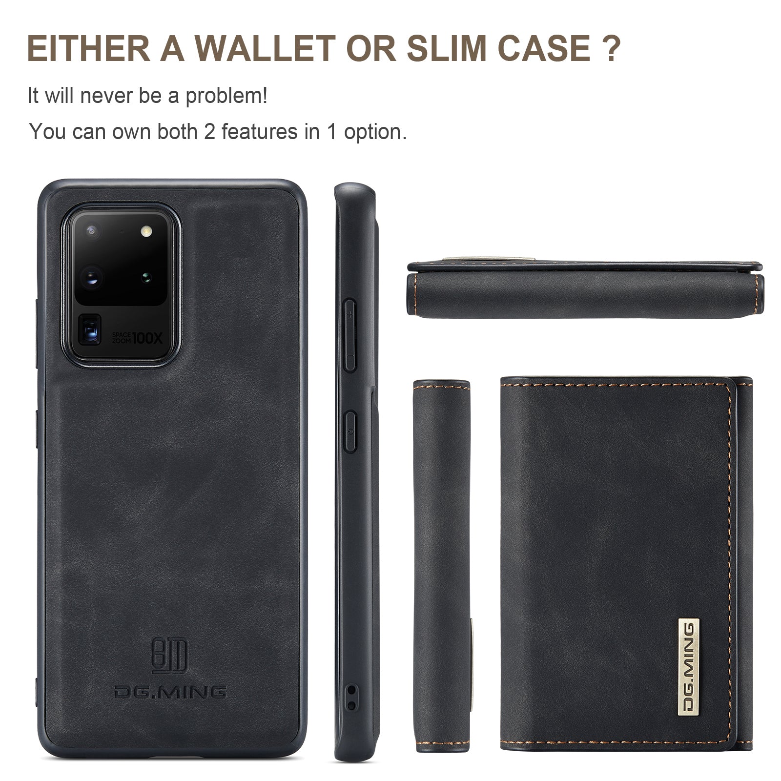 DG.MING M1 Series Magnetic Detachable 2-in-1 Leather Coated TPU + PC Hybrid Cover Shell with Wallet Kickstand for Samsung Galaxy S20 Ultra - Black