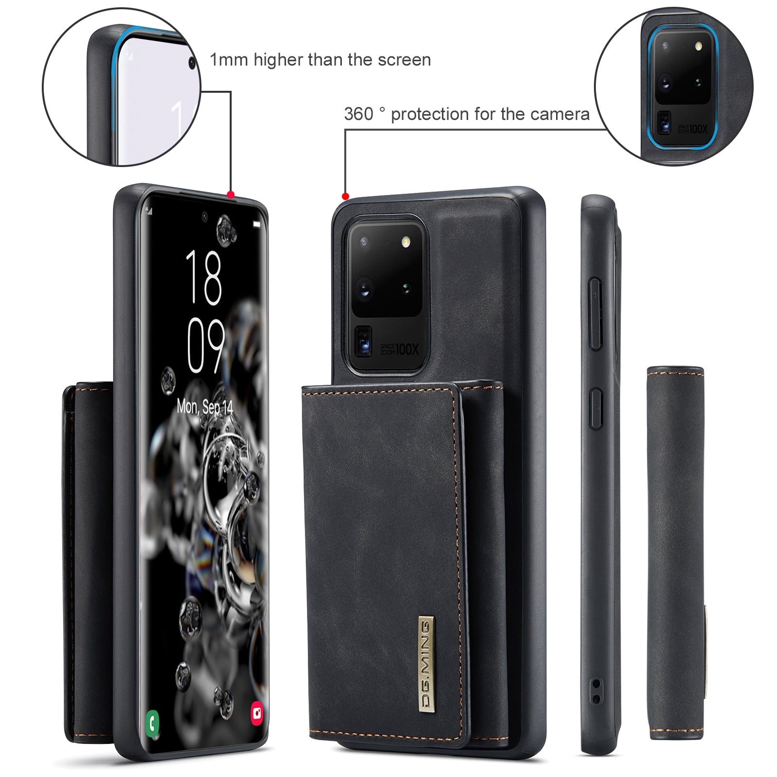 DG.MING M1 Series Magnetic Detachable 2-in-1 Leather Coated TPU + PC Hybrid Cover Shell with Wallet Kickstand for Samsung Galaxy S20 Ultra - Black