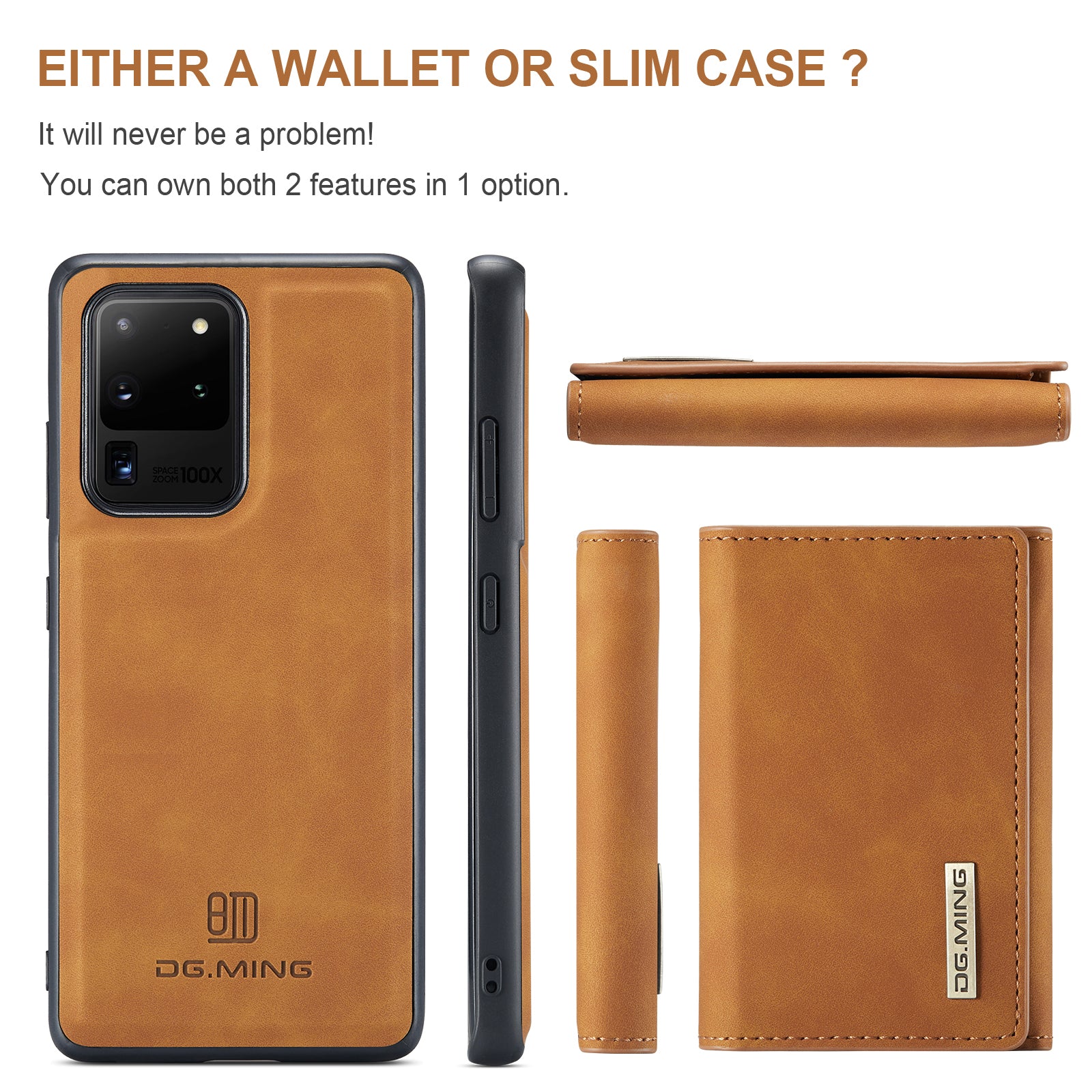 DG.MING M1 Series Magnetic Detachable 2-in-1 Leather Coated TPU + PC Hybrid Cover Shell with Wallet Kickstand for Samsung Galaxy S20 Ultra - Brown