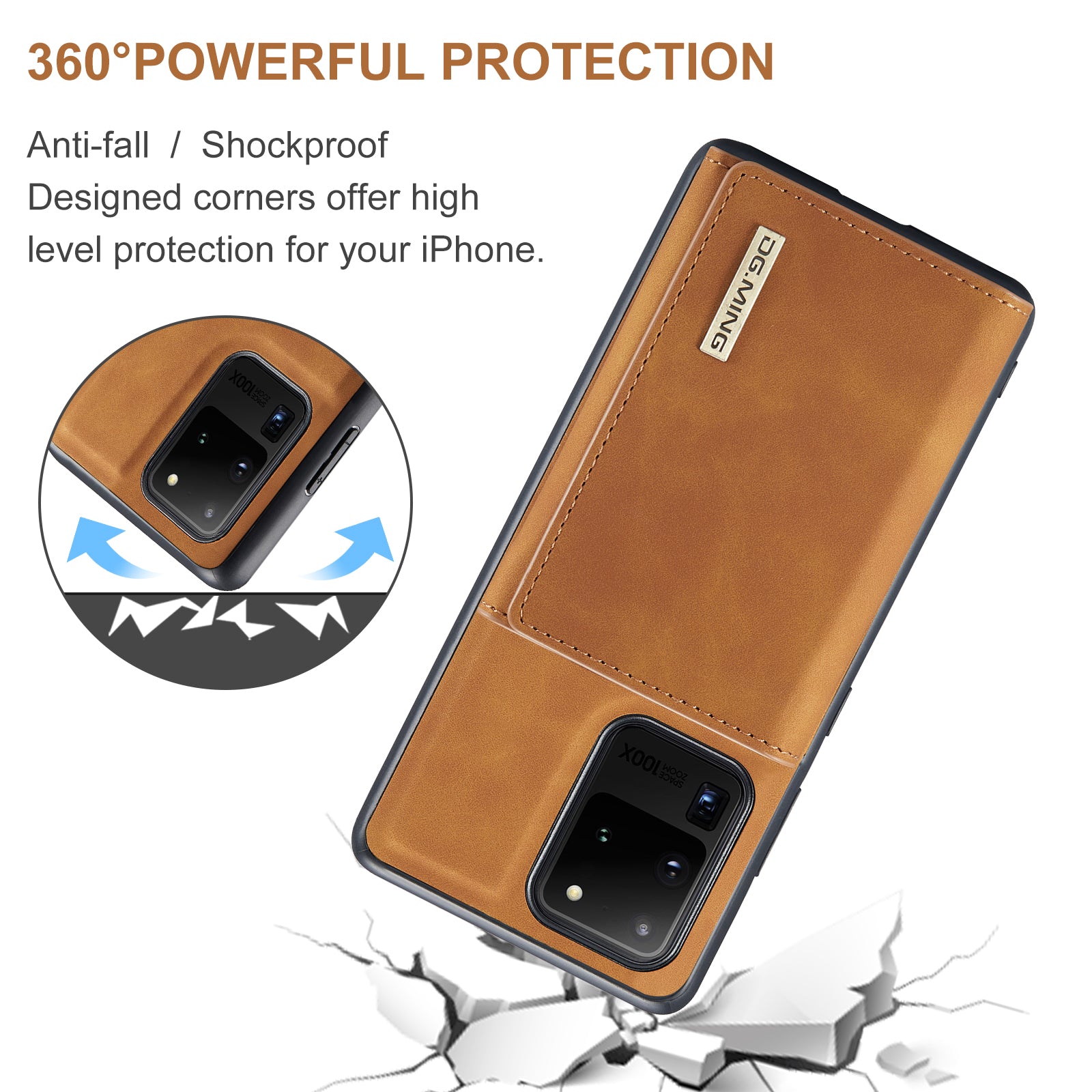 DG.MING M1 Series Magnetic Detachable 2-in-1 Leather Coated TPU + PC Hybrid Cover Shell with Wallet Kickstand for Samsung Galaxy S20 Ultra - Brown