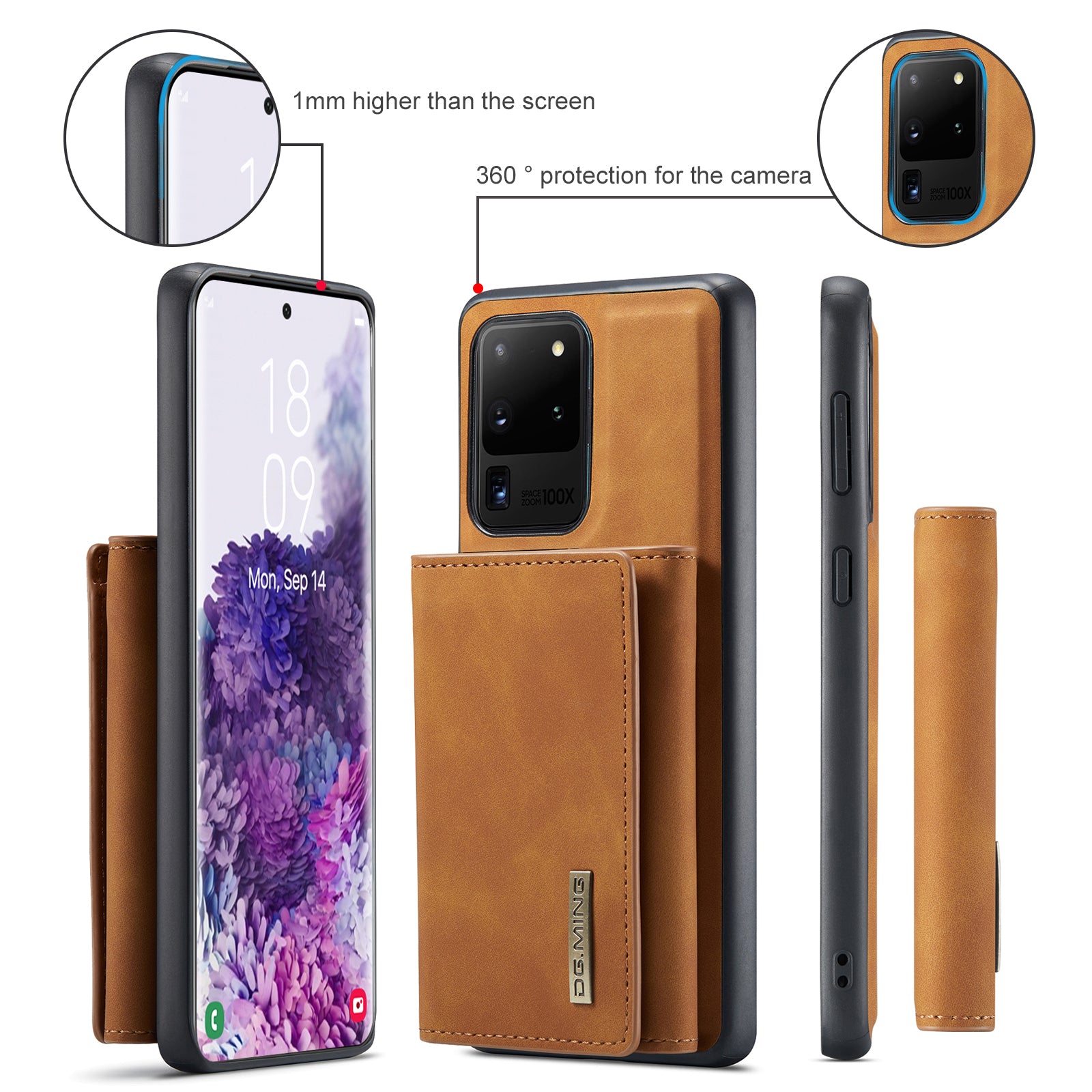 DG.MING M1 Series Magnetic Detachable 2-in-1 Leather Coated TPU + PC Hybrid Cover Shell with Wallet Kickstand for Samsung Galaxy S20 Ultra - Brown