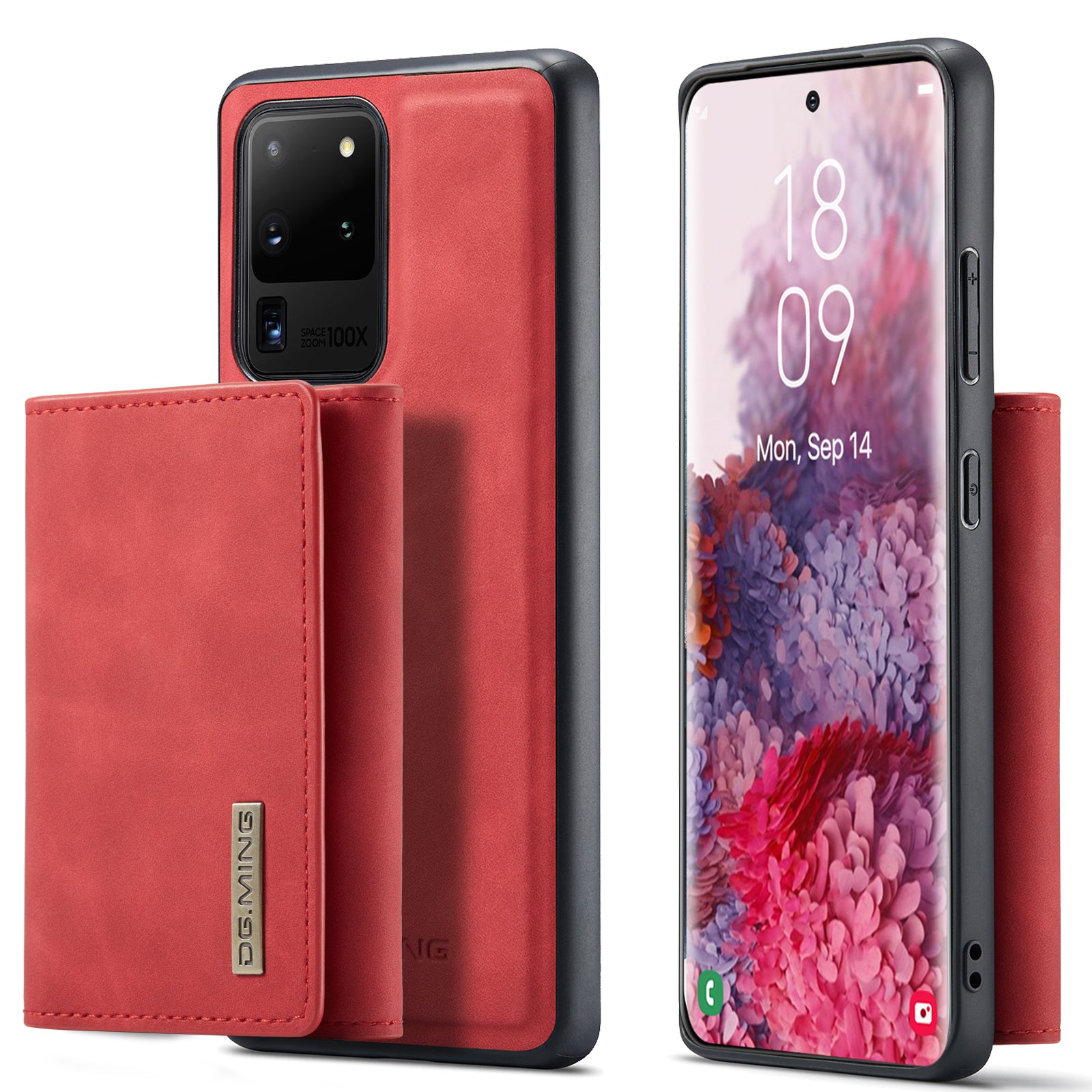 DG.MING M1 Series Magnetic Detachable 2-in-1 Leather Coated TPU + PC Hybrid Cover Shell with Wallet Kickstand for Samsung Galaxy S20 Ultra - Red