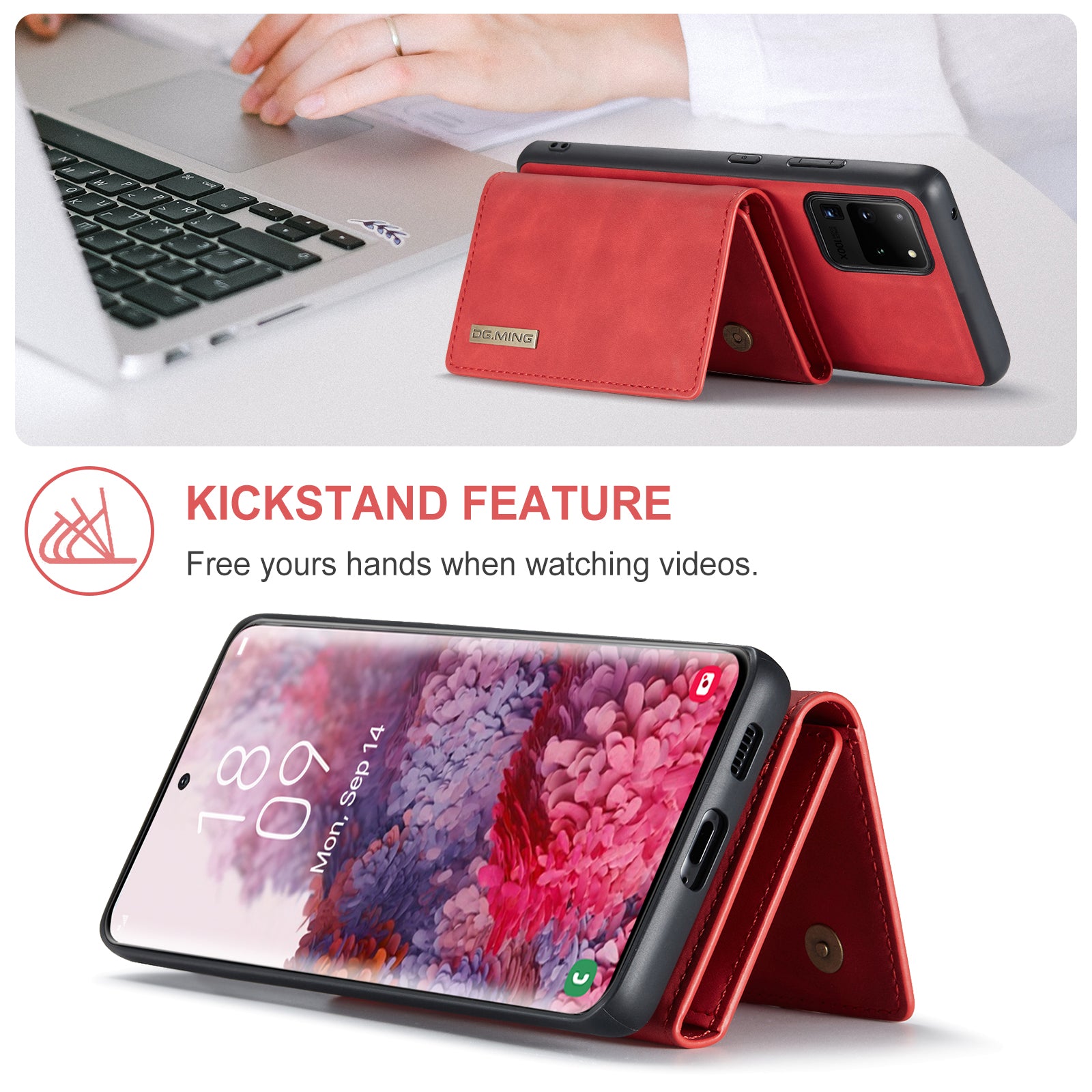 DG.MING M1 Series Magnetic Detachable 2-in-1 Leather Coated TPU + PC Hybrid Cover Shell with Wallet Kickstand for Samsung Galaxy S20 Ultra - Red