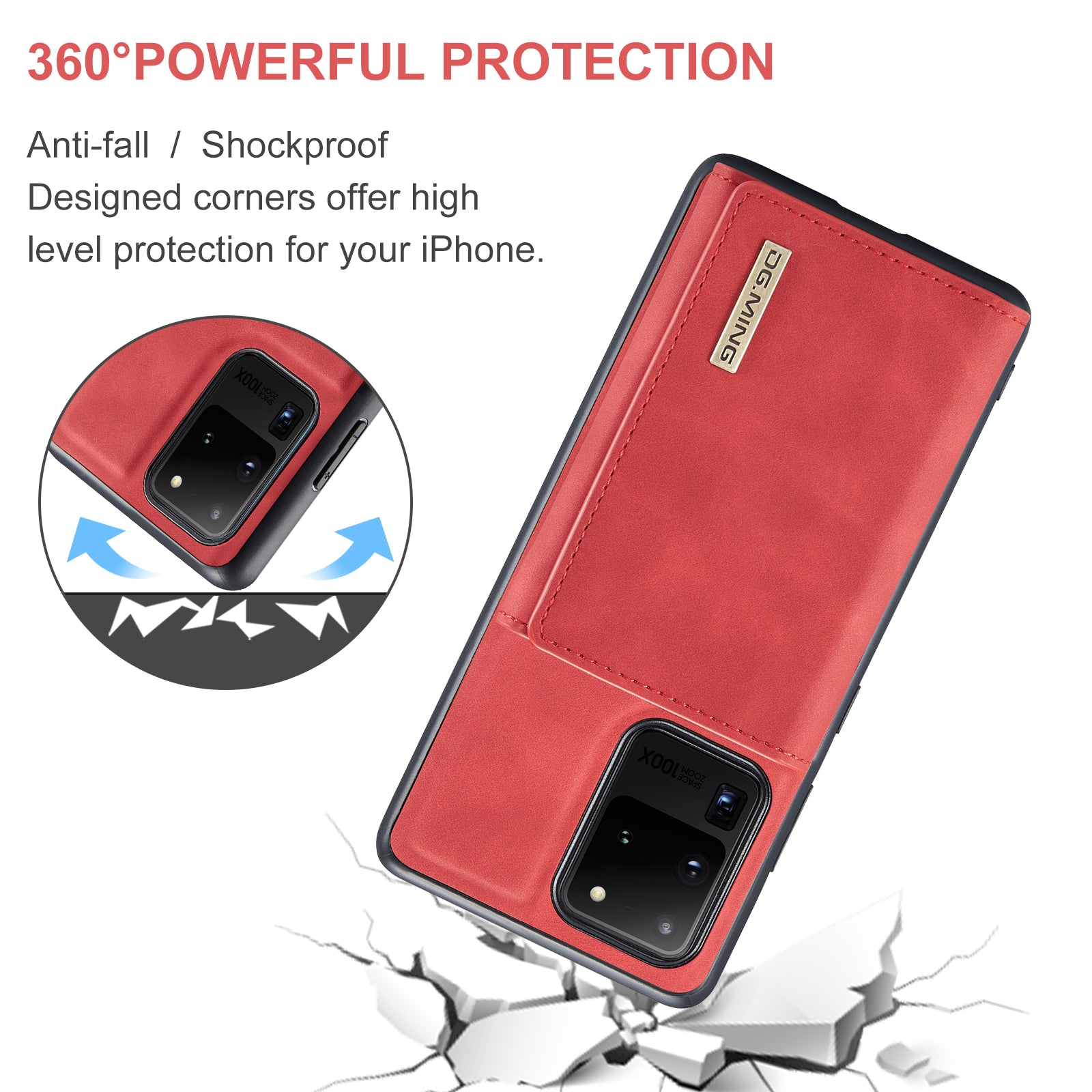 DG.MING M1 Series Magnetic Detachable 2-in-1 Leather Coated TPU + PC Hybrid Cover Shell with Wallet Kickstand for Samsung Galaxy S20 Ultra - Red