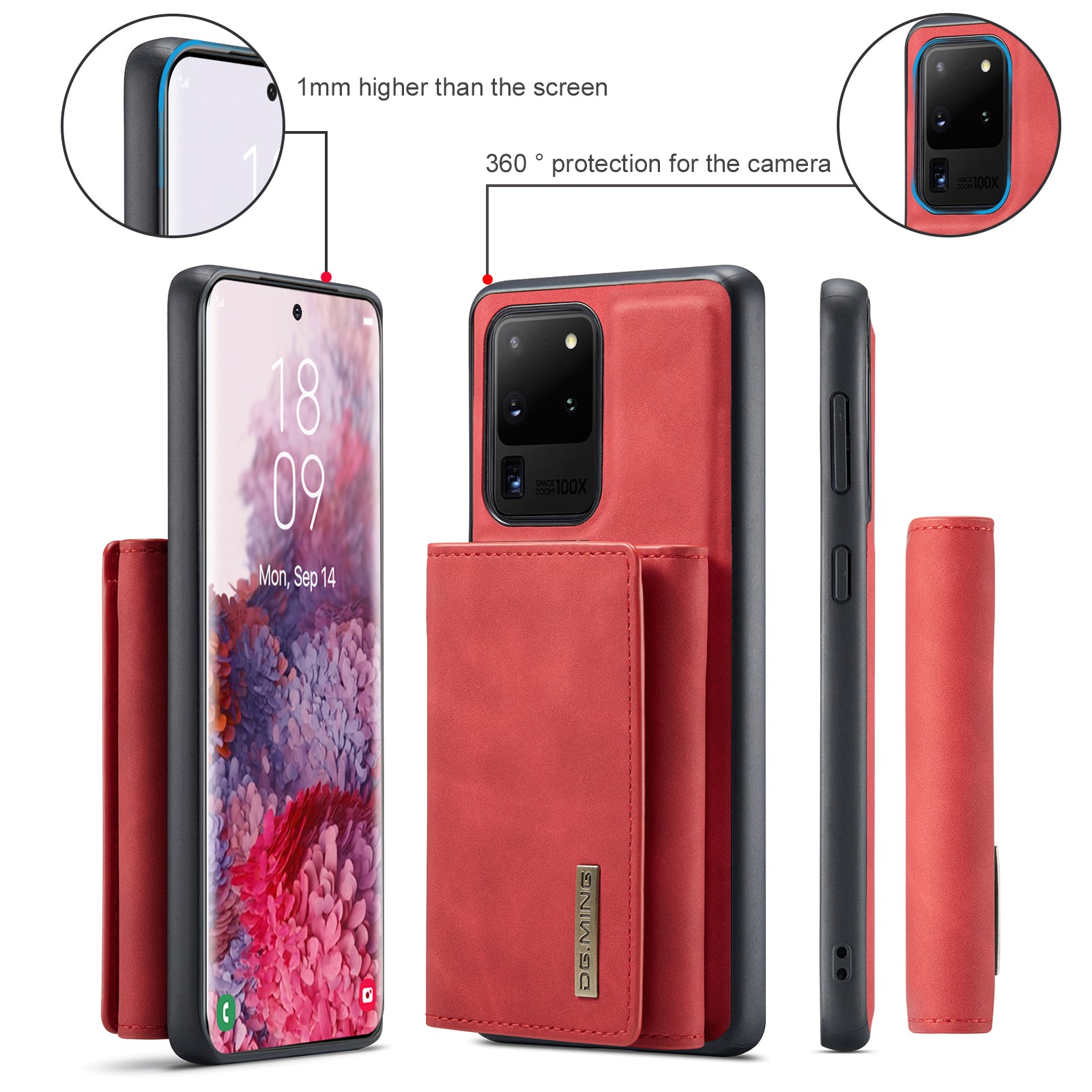 DG.MING M1 Series Magnetic Detachable 2-in-1 Leather Coated TPU + PC Hybrid Cover Shell with Wallet Kickstand for Samsung Galaxy S20 Ultra - Red