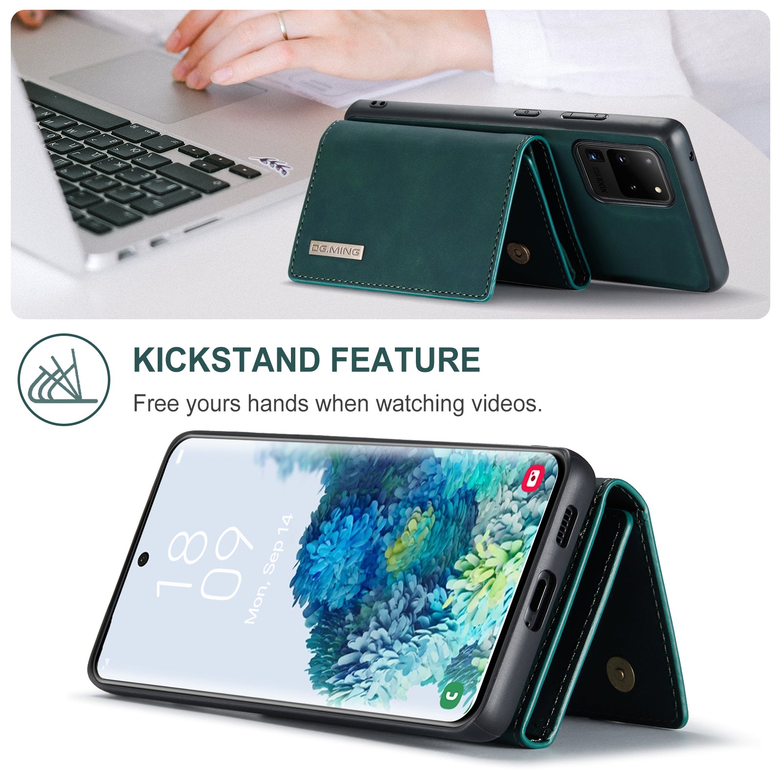 DG.MING M1 Series Magnetic Detachable 2-in-1 Leather Coated TPU + PC Hybrid Cover Shell with Wallet Kickstand for Samsung Galaxy S20 Ultra - Green