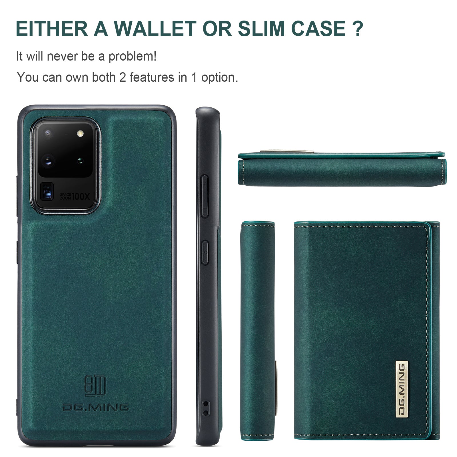 DG.MING M1 Series Magnetic Detachable 2-in-1 Leather Coated TPU + PC Hybrid Cover Shell with Wallet Kickstand for Samsung Galaxy S20 Ultra - Green