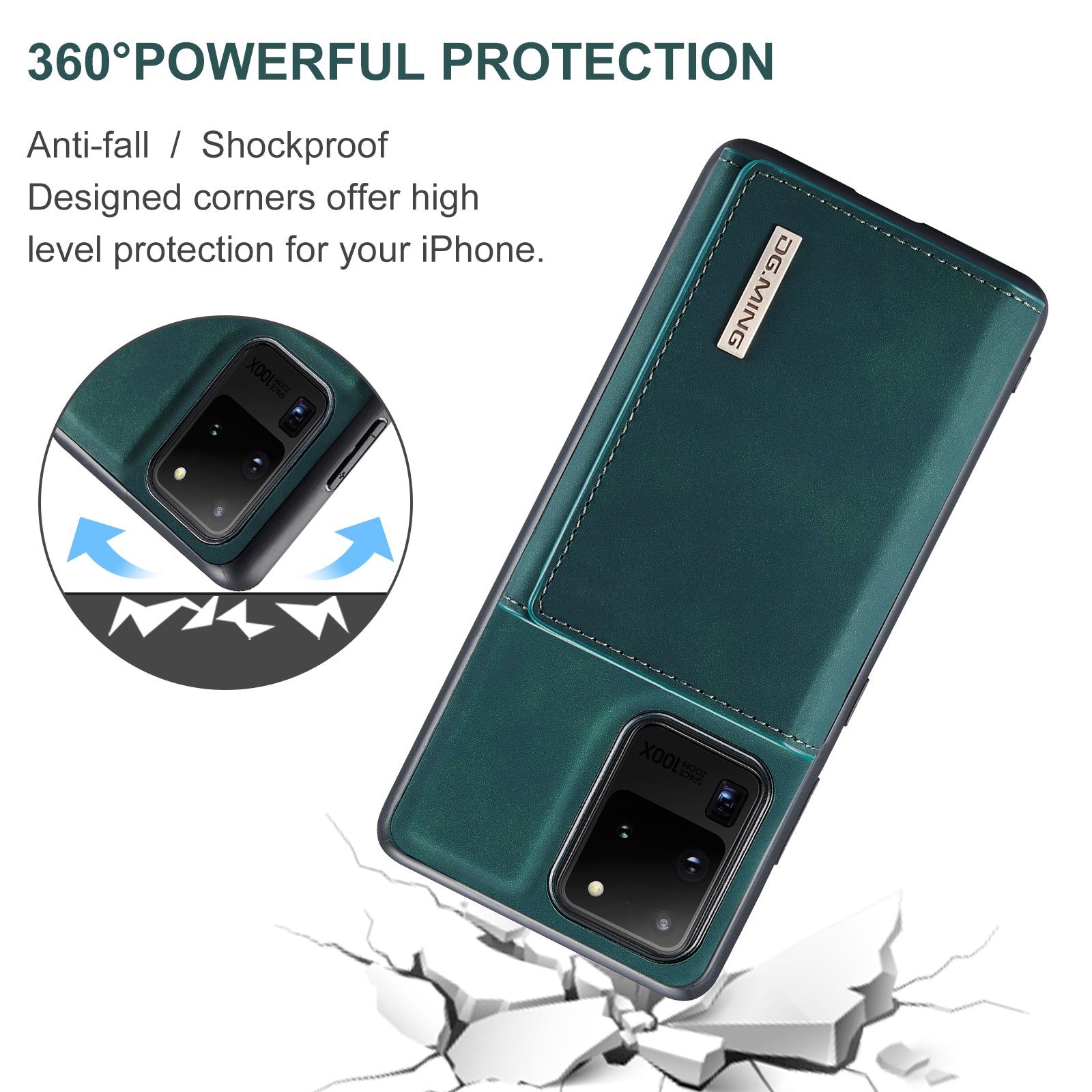 DG.MING M1 Series Magnetic Detachable 2-in-1 Leather Coated TPU + PC Hybrid Cover Shell with Wallet Kickstand for Samsung Galaxy S20 Ultra - Green