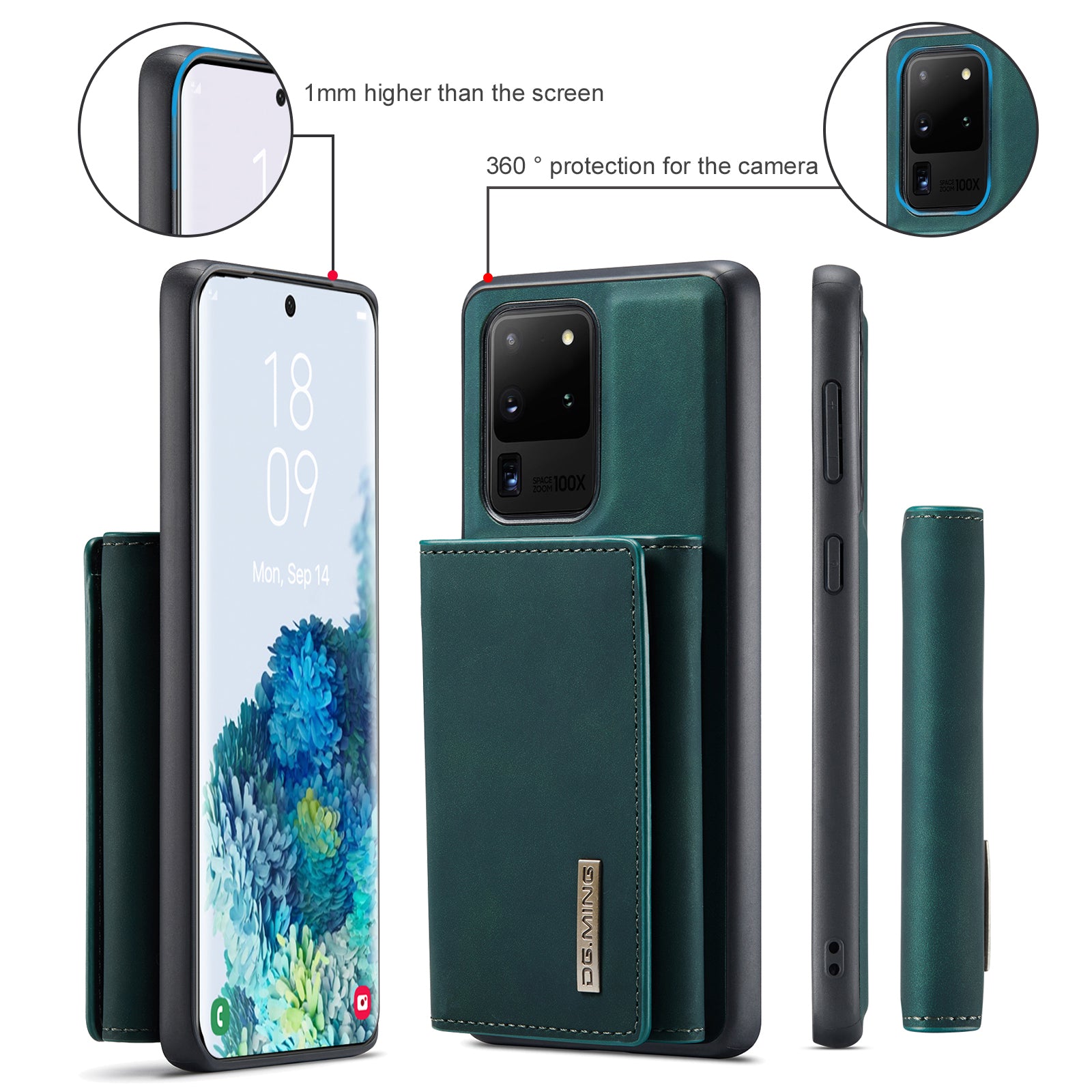 DG.MING M1 Series Magnetic Detachable 2-in-1 Leather Coated TPU + PC Hybrid Cover Shell with Wallet Kickstand for Samsung Galaxy S20 Ultra - Green