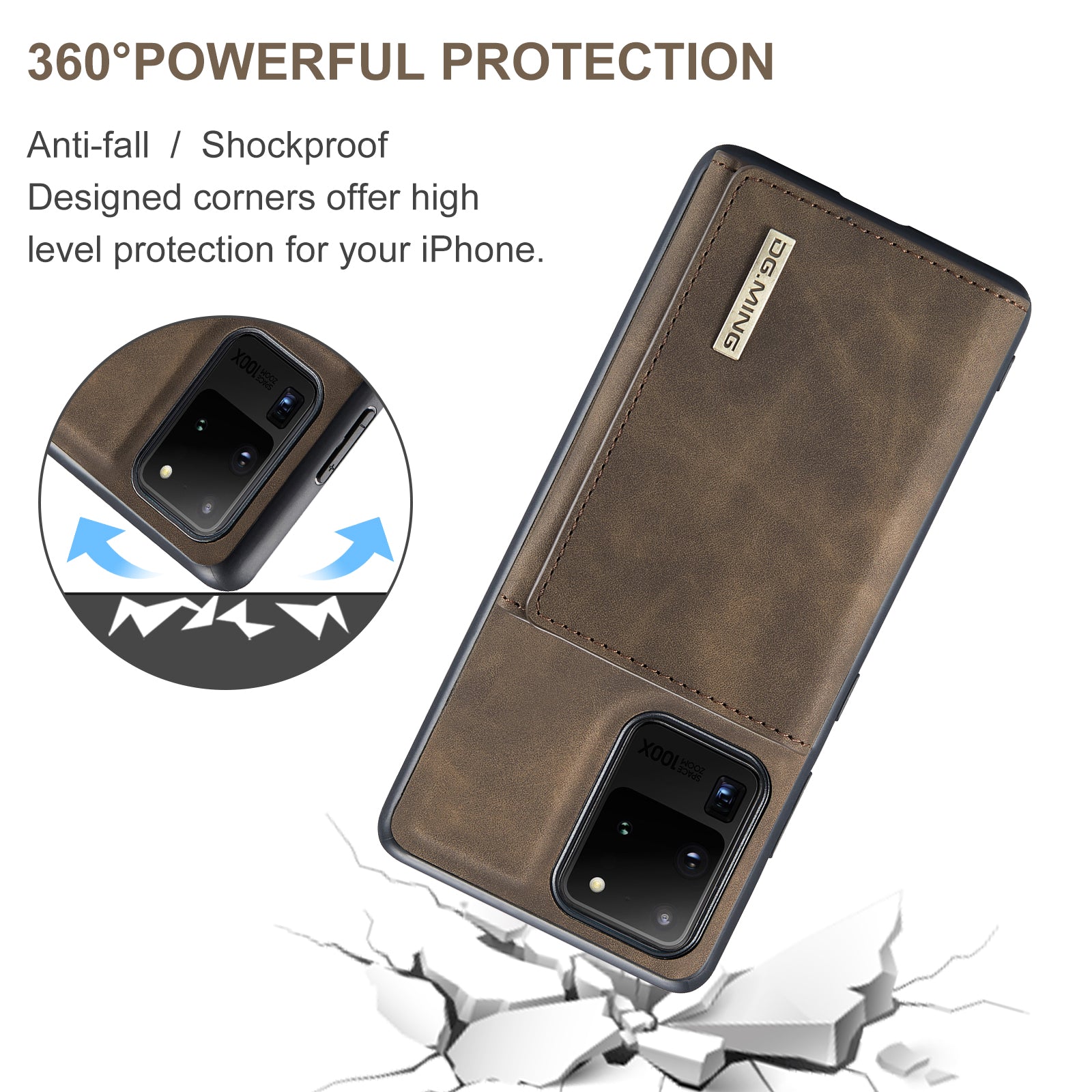 DG.MING M1 Series Magnetic Detachable 2-in-1 Leather Coated TPU + PC Hybrid Cover Shell with Wallet Kickstand for Samsung Galaxy S20 Ultra - Coffee