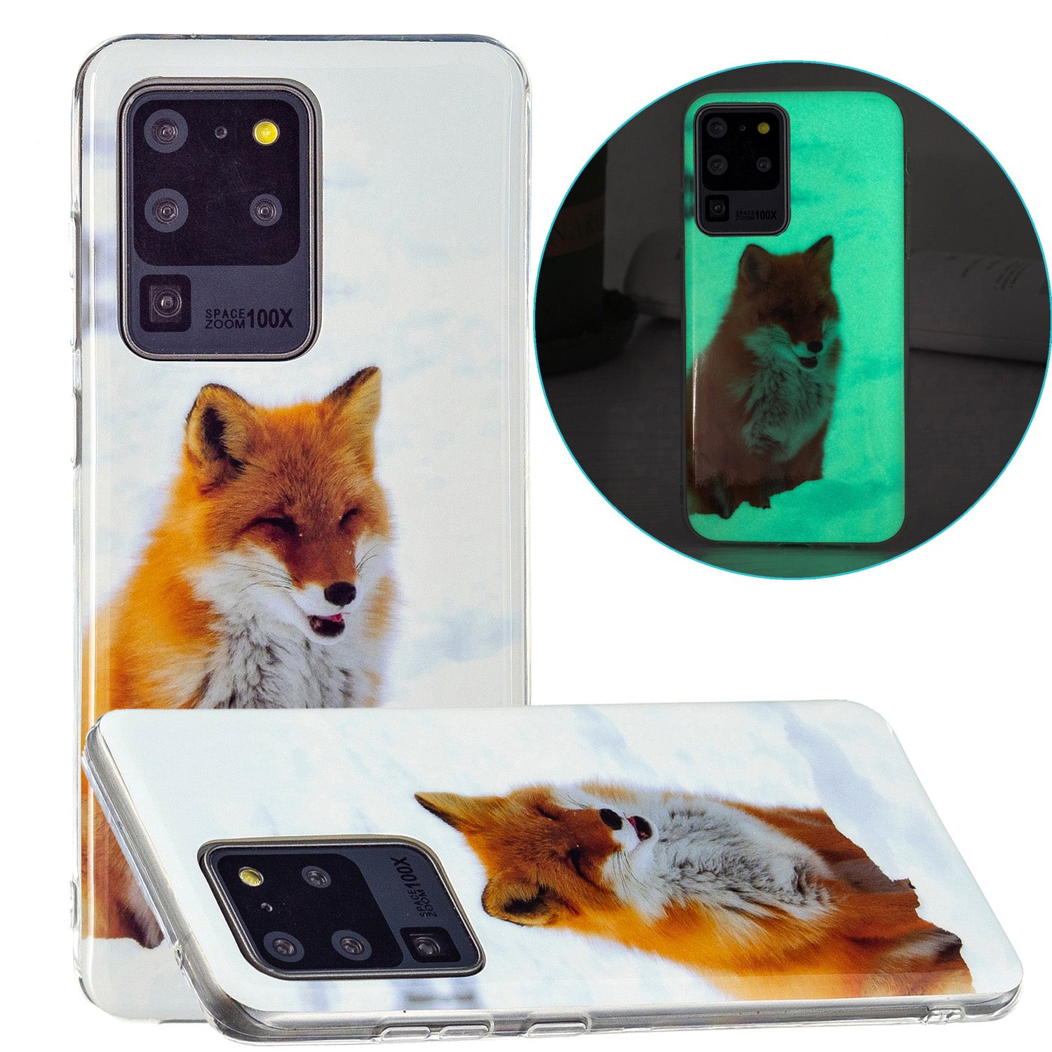 Noctilucent IMD TPU Mobile Phone Protective Case Cover for Samsung Galaxy S20 Ultra 4G/5G - White Fox