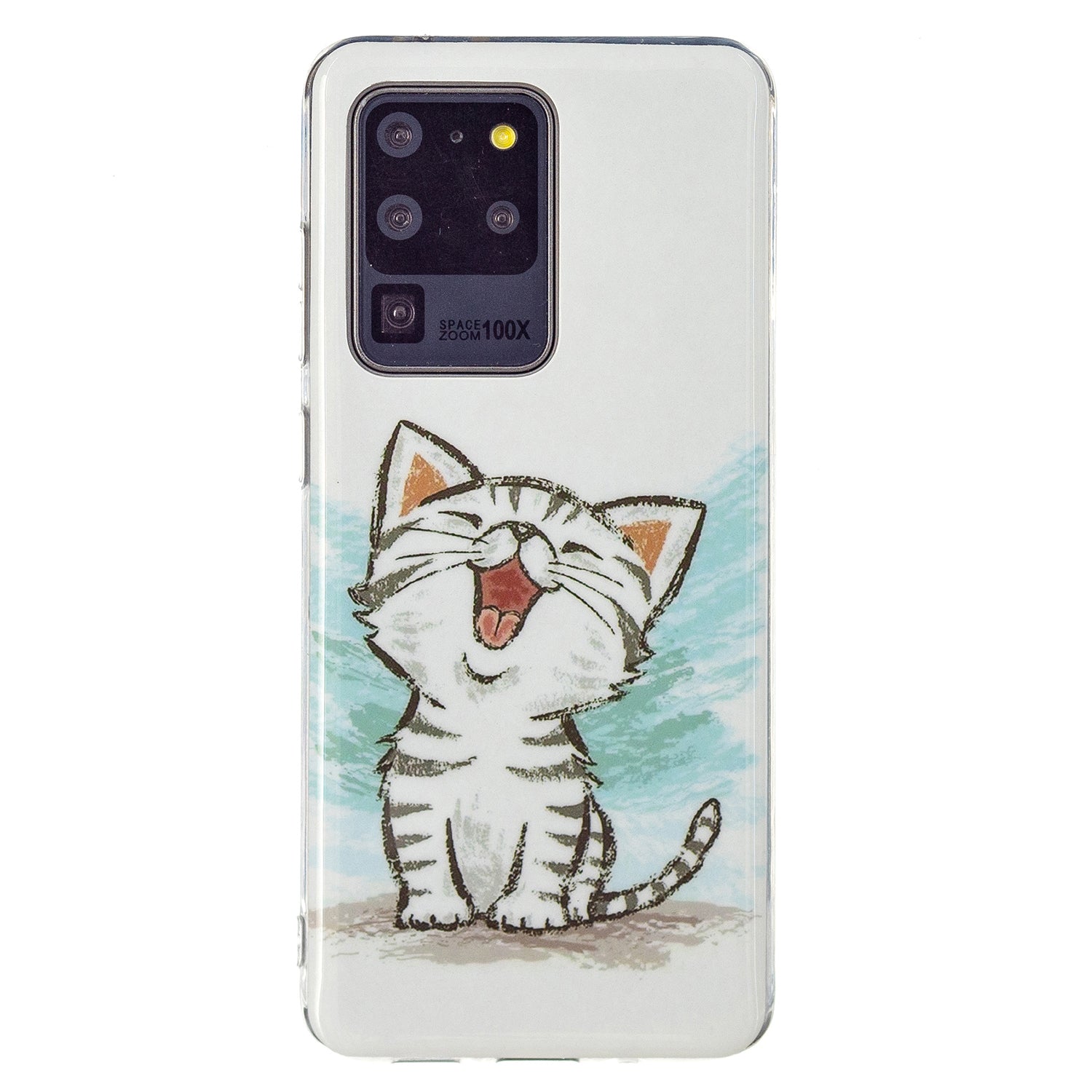 Noctilucent IMD TPU Mobile Phone Protective Case Cover for Samsung Galaxy S20 Ultra 4G/5G - Happy Cat