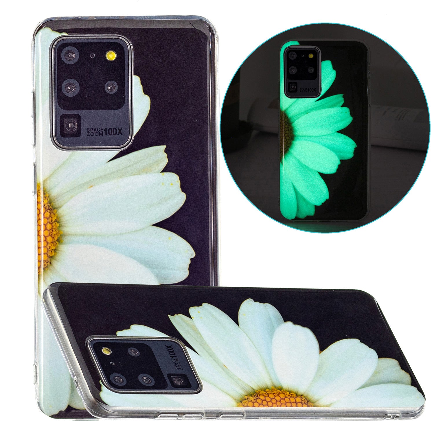 Noctilucent IMD TPU Mobile Phone Protective Case Cover for Samsung Galaxy S20 Ultra 4G/5G - Daisy Flower