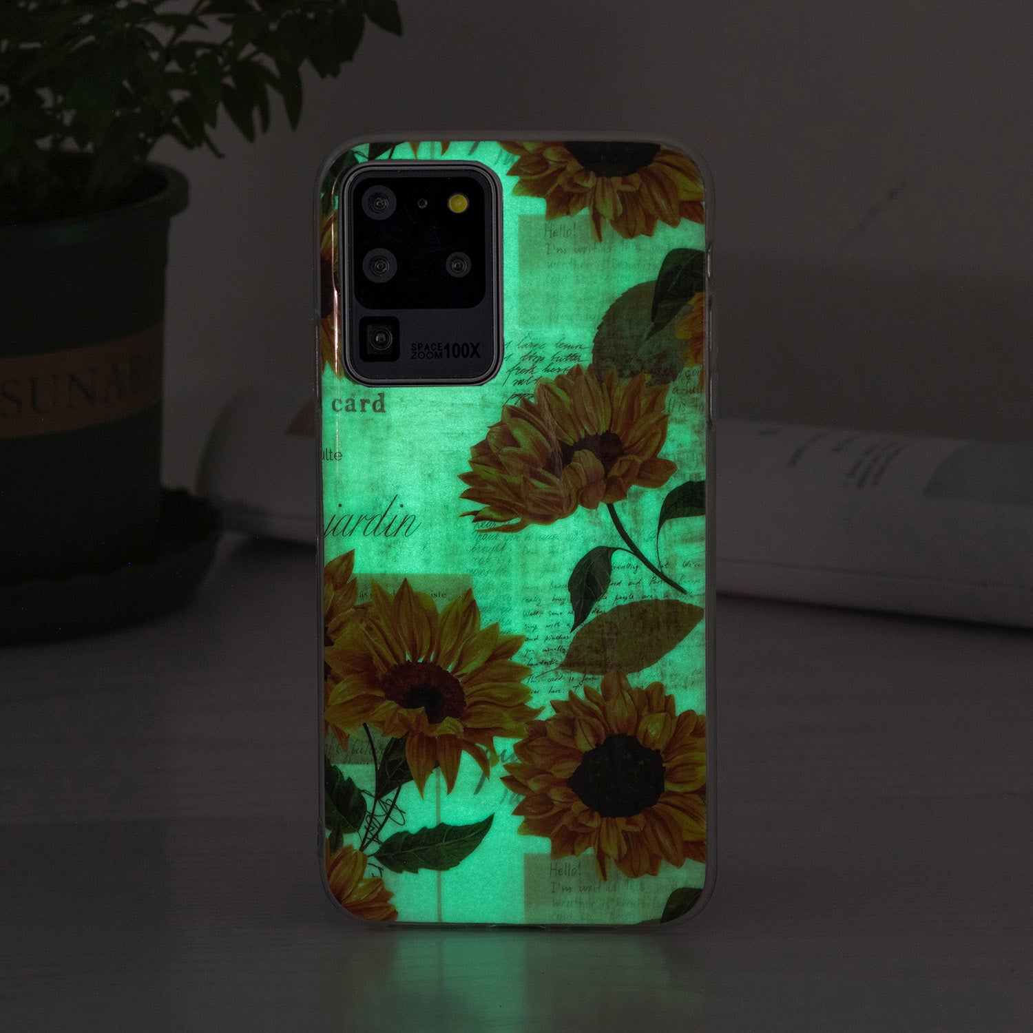 Noctilucent IMD TPU Mobile Phone Protective Case Cover for Samsung Galaxy S20 Ultra 4G/5G - Sun Flower