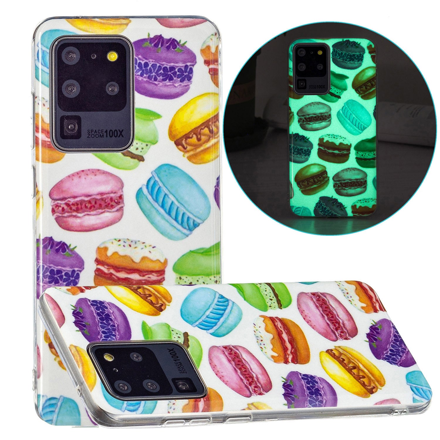 Noctilucent IMD TPU Mobile Phone Protective Case Cover for Samsung Galaxy S20 Ultra 4G/5G - Hamburger