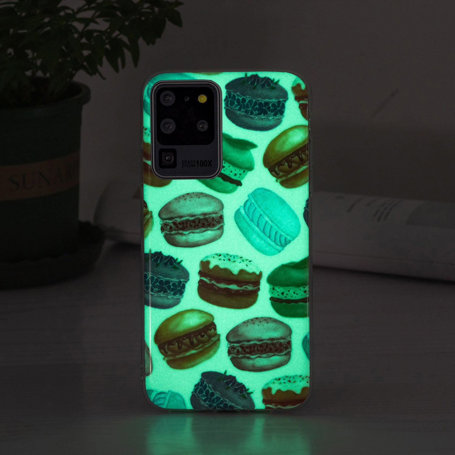 Noctilucent IMD TPU Mobile Phone Protective Case Cover for Samsung Galaxy S20 Ultra 4G/5G - Hamburger