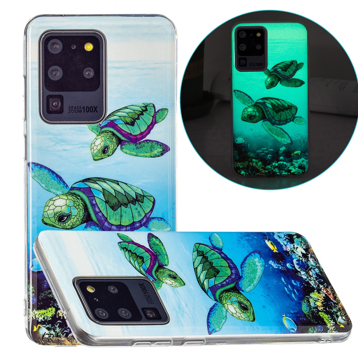 Noctilucent IMD TPU Mobile Phone Protective Case Cover for Samsung Galaxy S20 Ultra 4G/5G - Sea Turtle