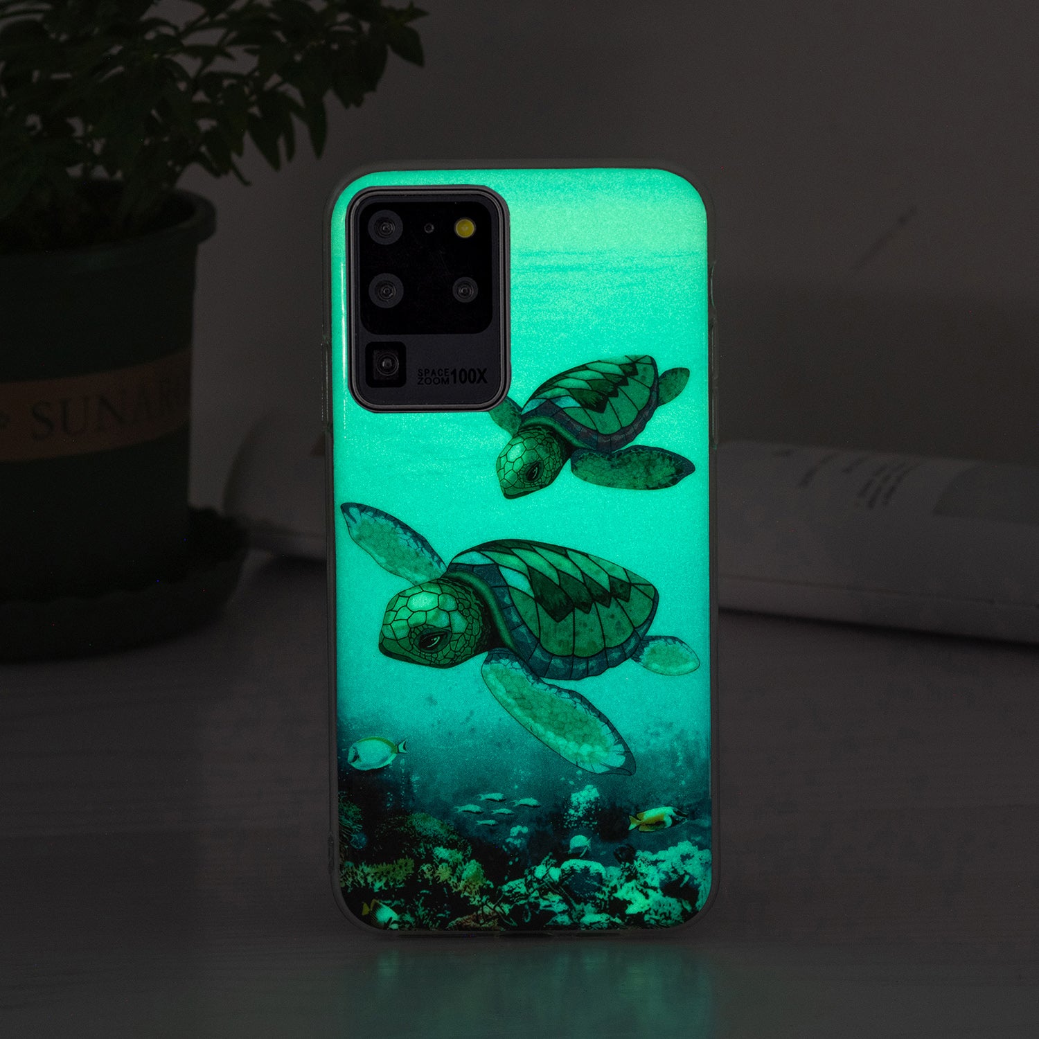 Noctilucent IMD TPU Mobile Phone Protective Case Cover for Samsung Galaxy S20 Ultra 4G/5G - Sea Turtle