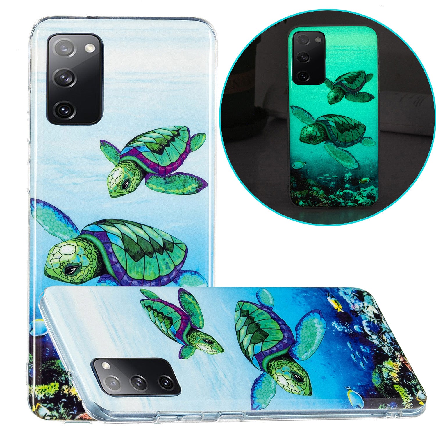 Luminous IMD TPU Phone Case Back Cover Shell for Samsung Galaxy S20 FE 2022/S20 FE 4G/S20 FE 5G/S20 Lite - Sea Turtle