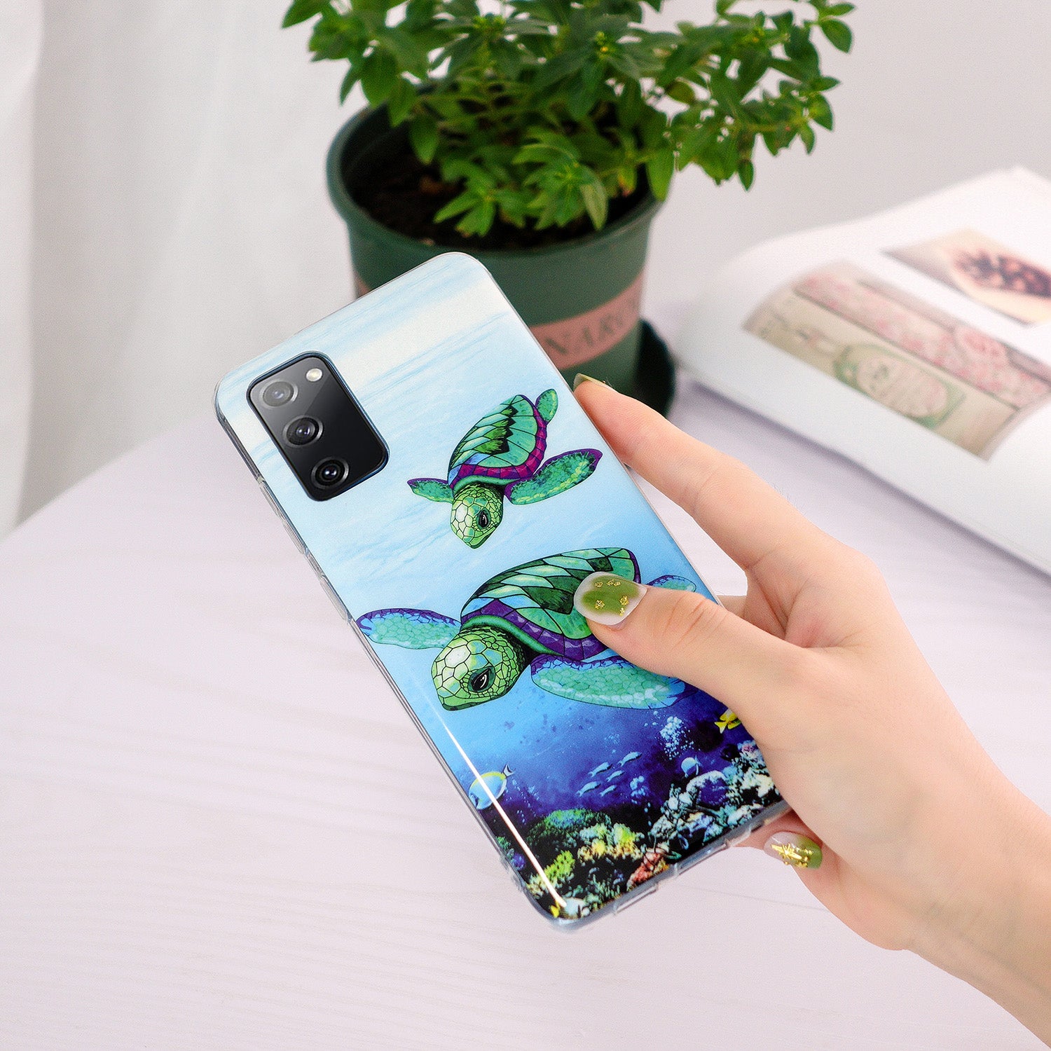 Luminous IMD TPU Phone Case Back Cover Shell for Samsung Galaxy S20 FE 2022/S20 FE 4G/S20 FE 5G/S20 Lite - Sea Turtle