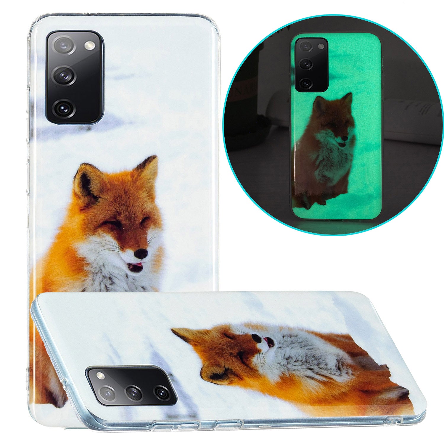 Luminous IMD TPU Phone Case Back Cover Shell for Samsung Galaxy S20 FE 2022/S20 FE 4G/S20 FE 5G/S20 Lite - White Fox