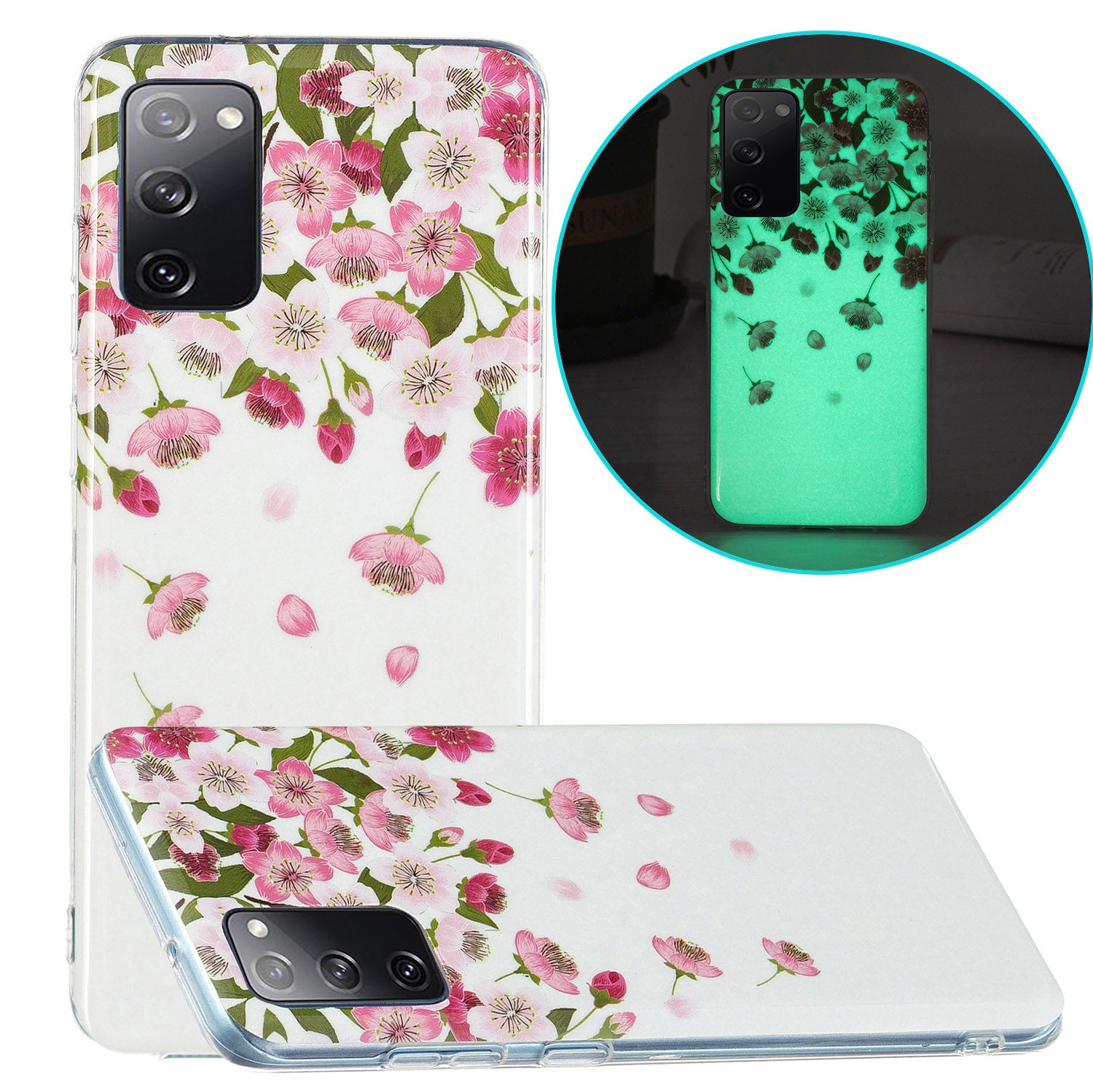 Luminous IMD TPU Phone Case Back Cover Shell for Samsung Galaxy S20 FE 2022/S20 FE 4G/S20 FE 5G/S20 Lite - Cherry Blossoms