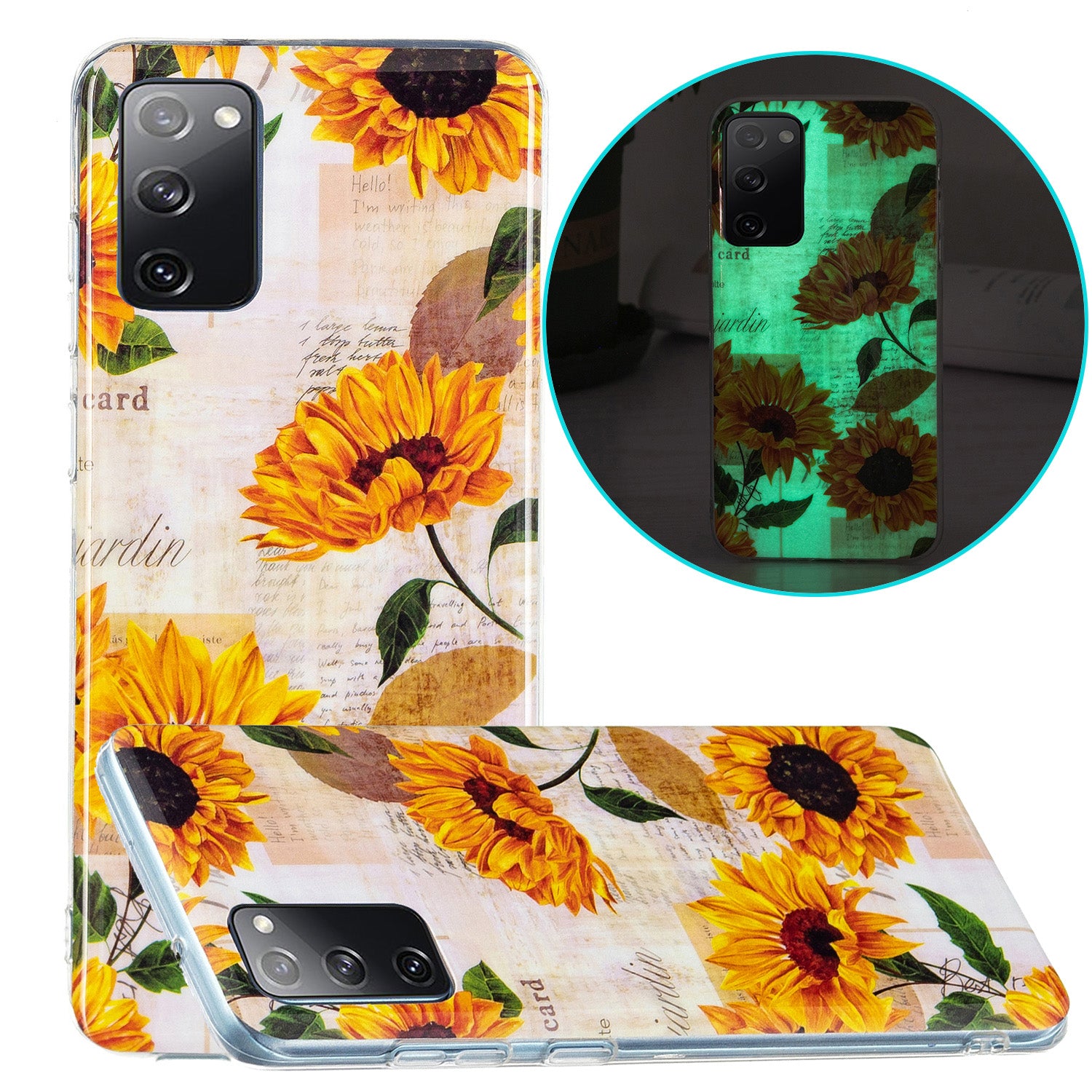 Luminous IMD TPU Phone Case Back Cover Shell for Samsung Galaxy S20 FE 2022/S20 FE 4G/S20 FE 5G/S20 Lite - Sun Flower