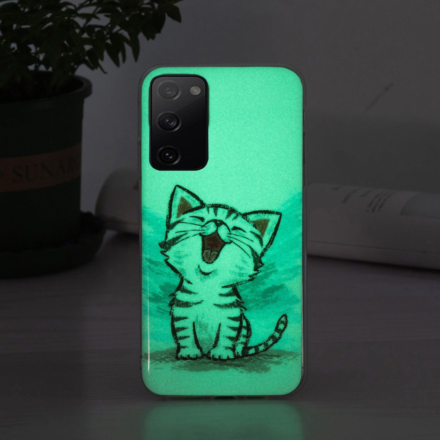 Luminous IMD TPU Phone Case Back Cover Shell for Samsung Galaxy S20 FE 2022/S20 FE 4G/S20 FE 5G/S20 Lite - Happy Cat