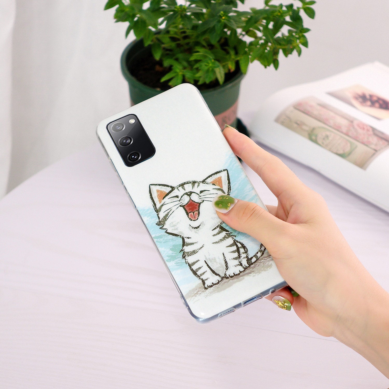 Luminous IMD TPU Phone Case Back Cover Shell for Samsung Galaxy S20 FE 2022/S20 FE 4G/S20 FE 5G/S20 Lite - Happy Cat